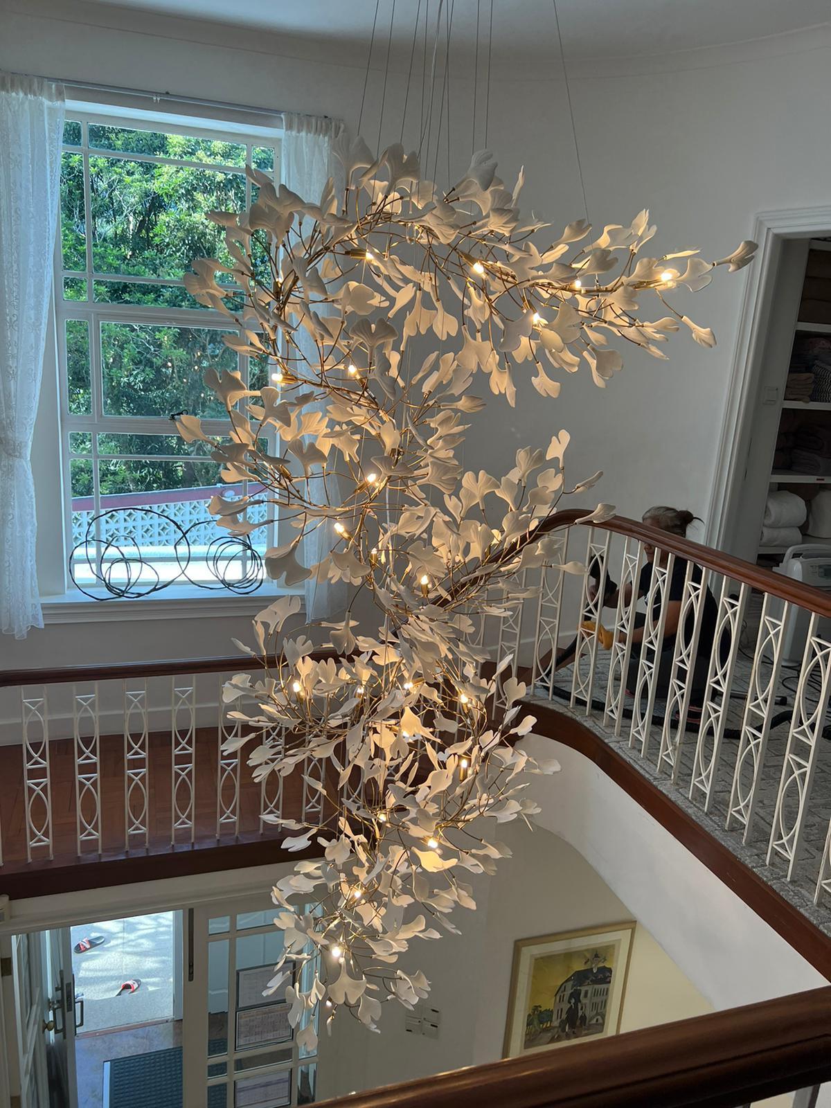Sorvyn Pendant Lamp Ginkgo Ceramic Brass Floral