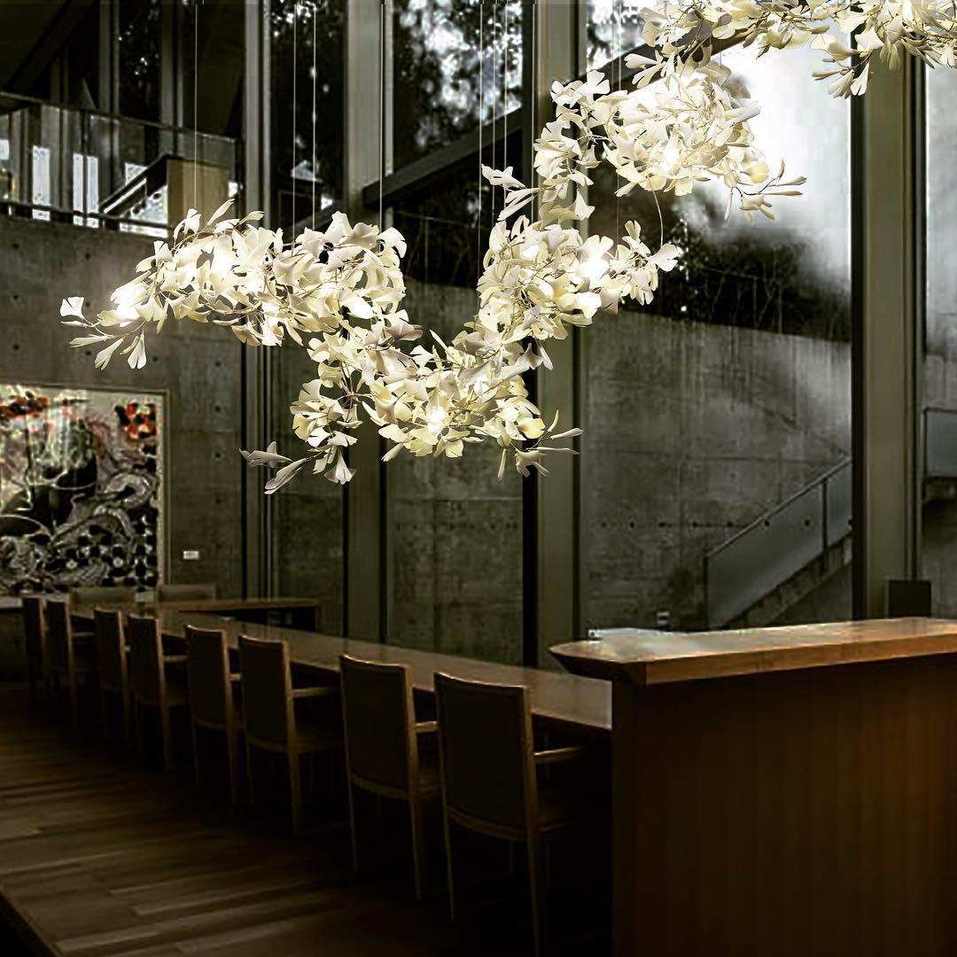 Ririxel Pendant Lamp Gingko Ceramic Petals Gold