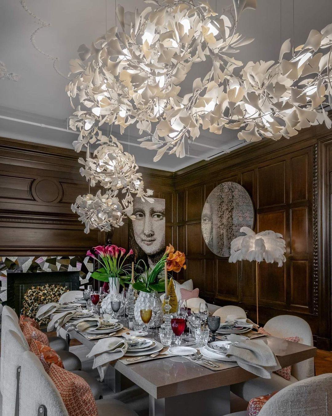 Ririxel Pendant Lamp Gingko Ceramic Petals Gold