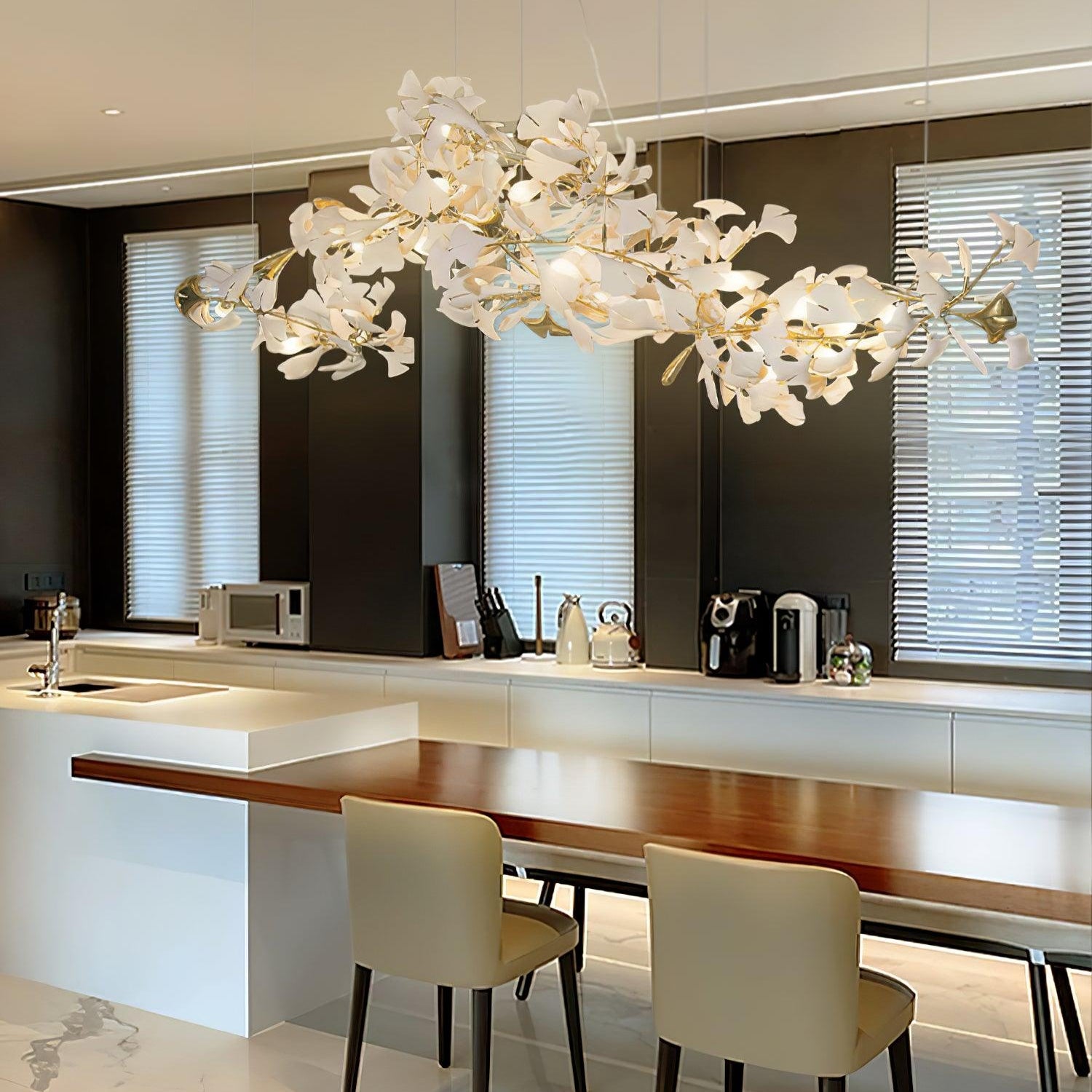 Olivia Ceramic Gingko Leaf Chandelier Smile -Shape - Neutral Decor