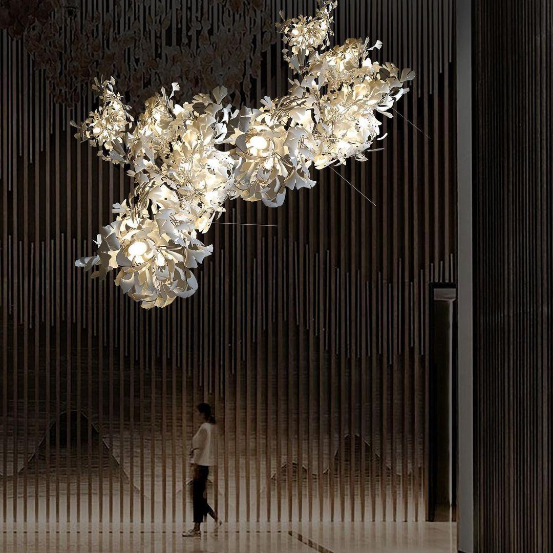 Chandelier Frame Ceramic Gingko Leaf Shade White Gold Modern - Neutral Decor