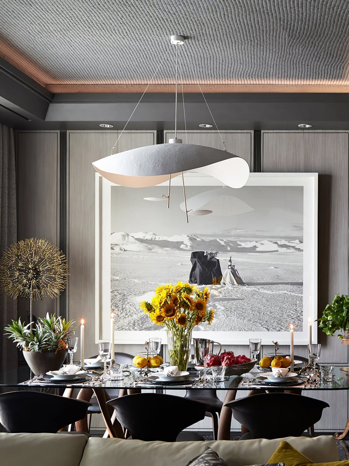 Aurisina Pendant Lamp Black Gold Curved Shade