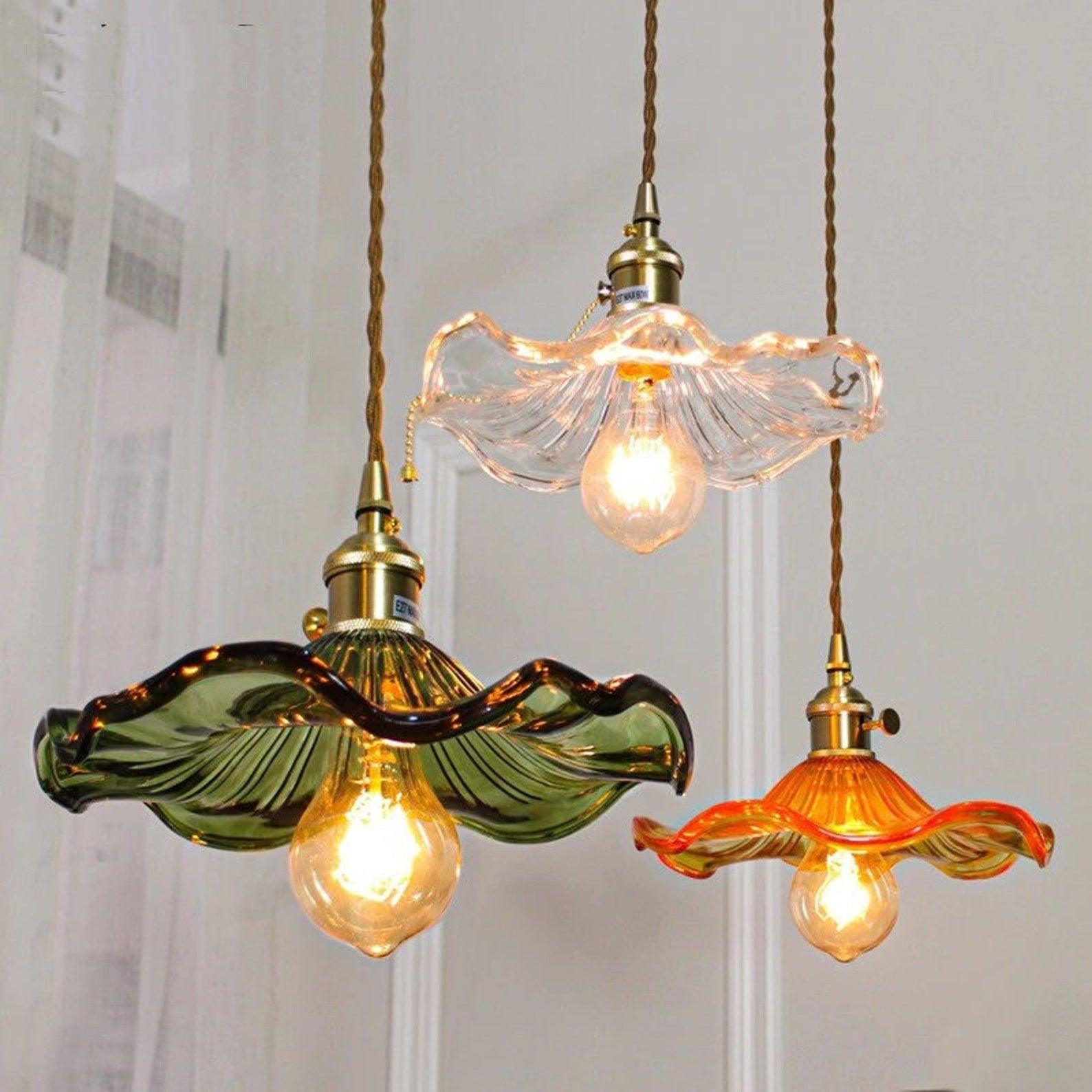 Pineridge Glass Hibiscus Flower Pendant Light