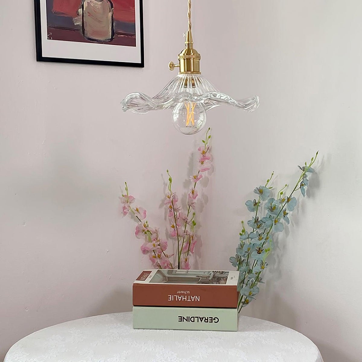 Pineridge Glass Hibiscus Flower Pendant Light