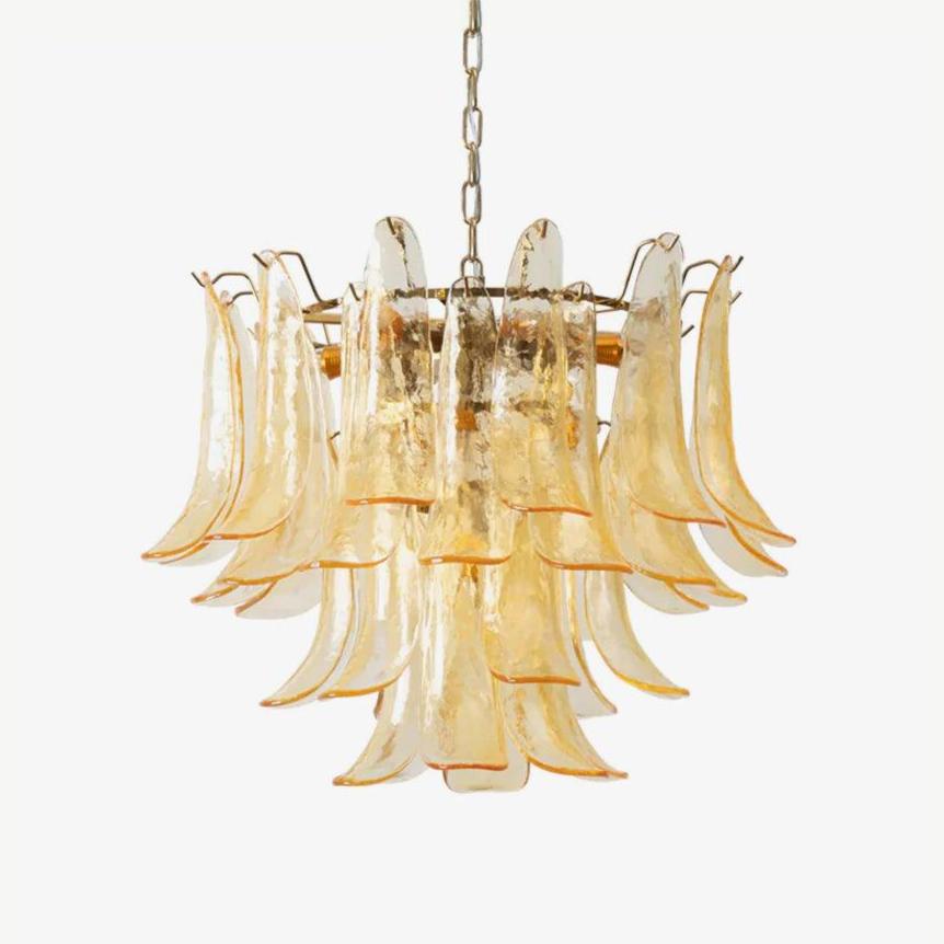 Elvess Chandelier Murano Glass Leaf Golden