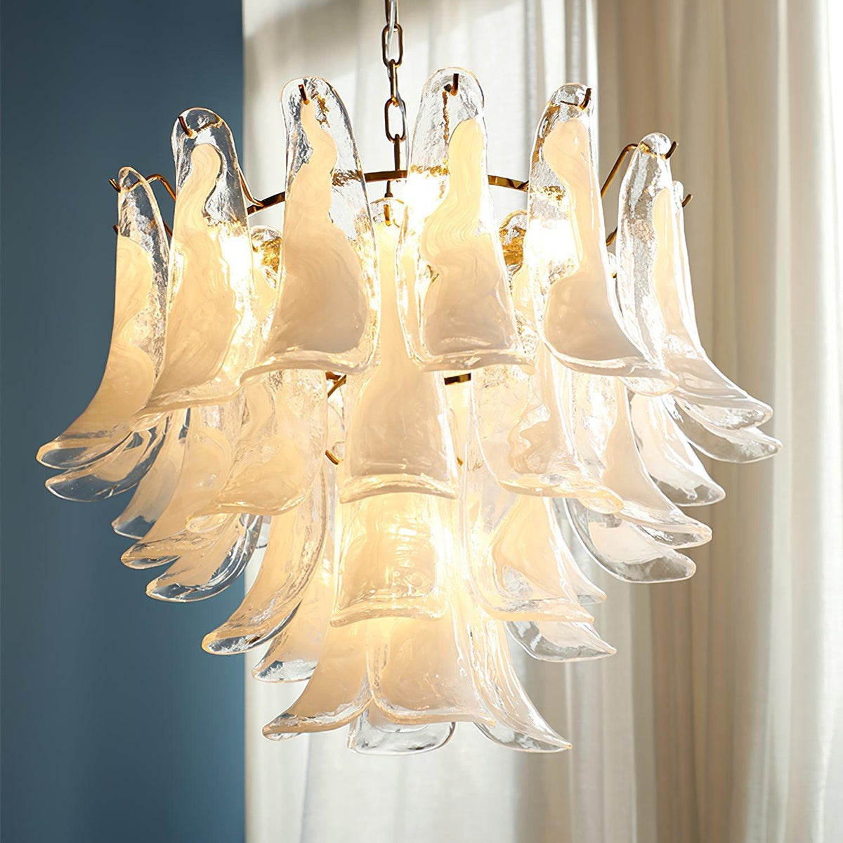 Elvess Chandelier Murano Glass Leaf Golden