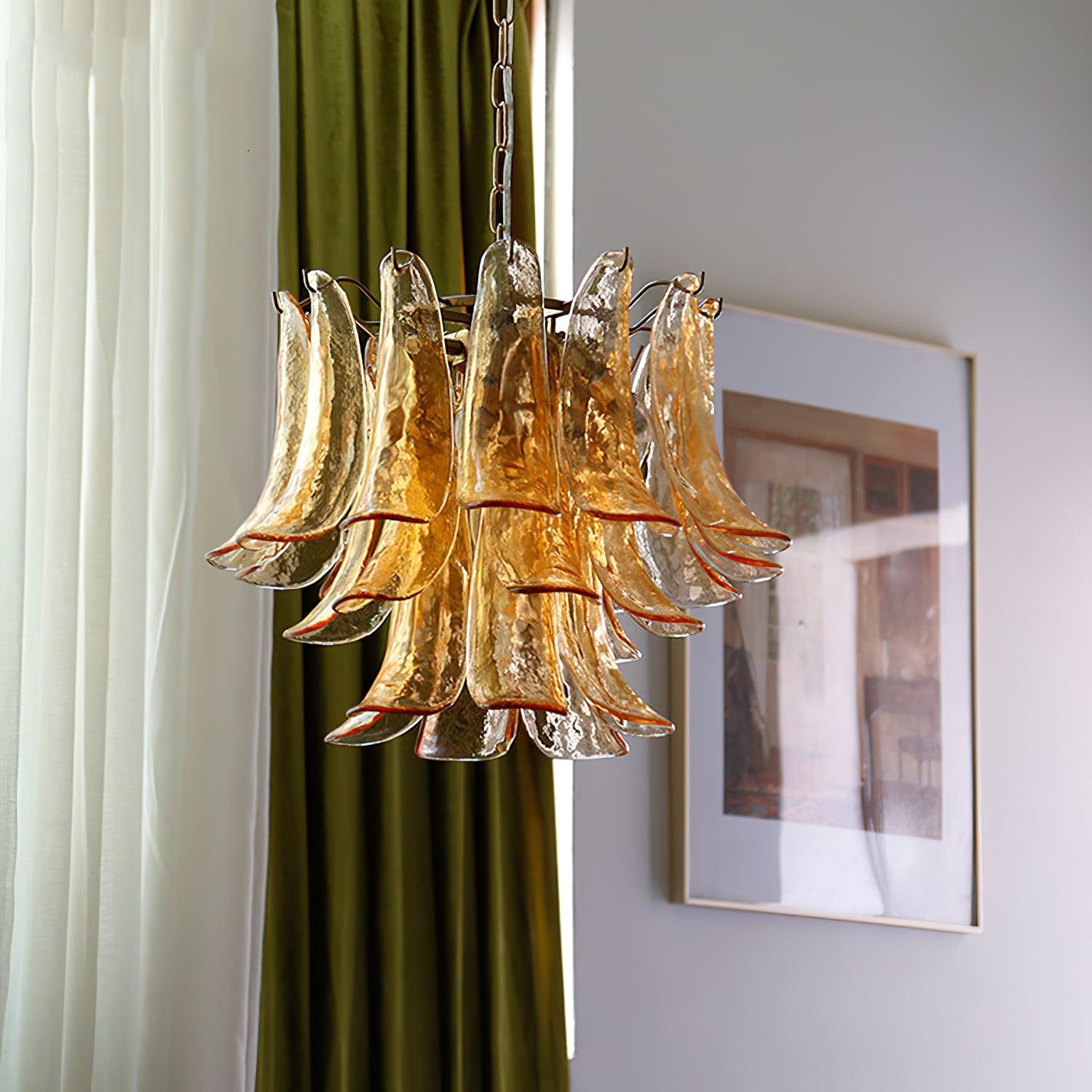 Elvess Chandelier Murano Glass Leaf Golden