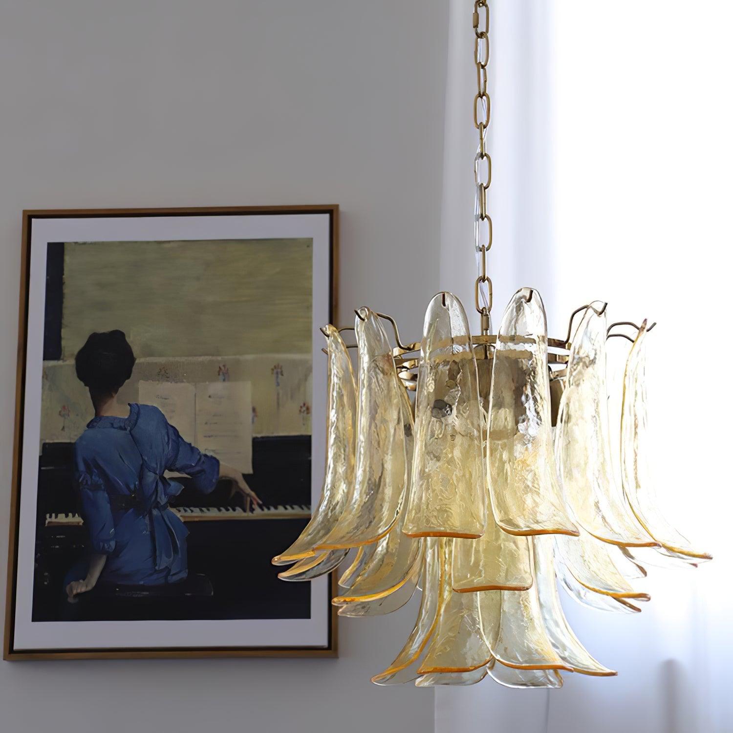 Elvess Chandelier Murano Glass Leaf Golden