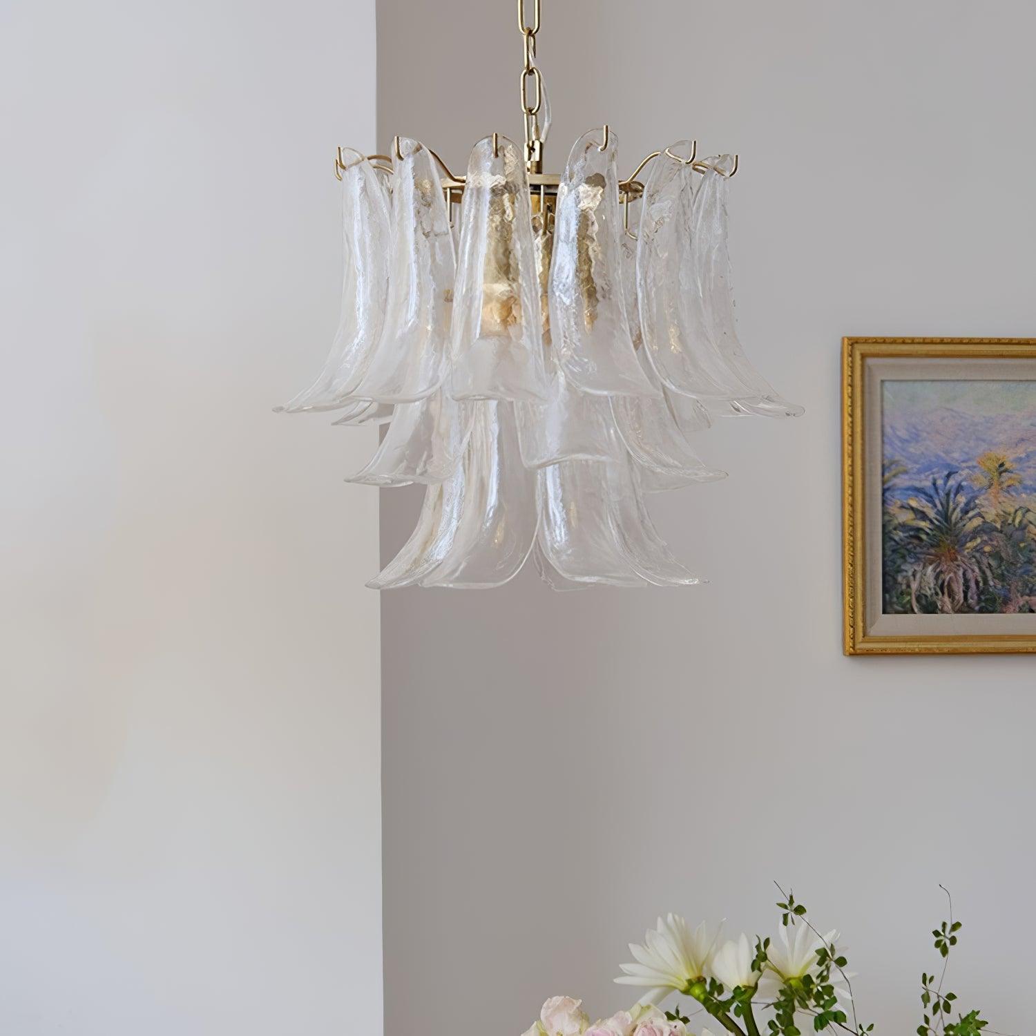Elvess Chandelier Murano Glass Leaf Golden