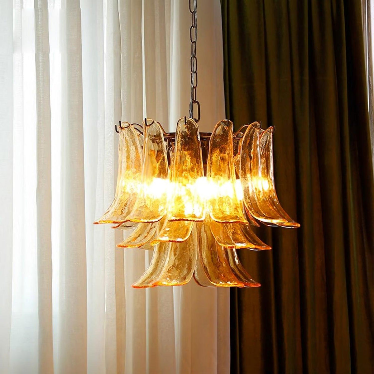 Elvess Chandelier Murano Glass Leaf Golden