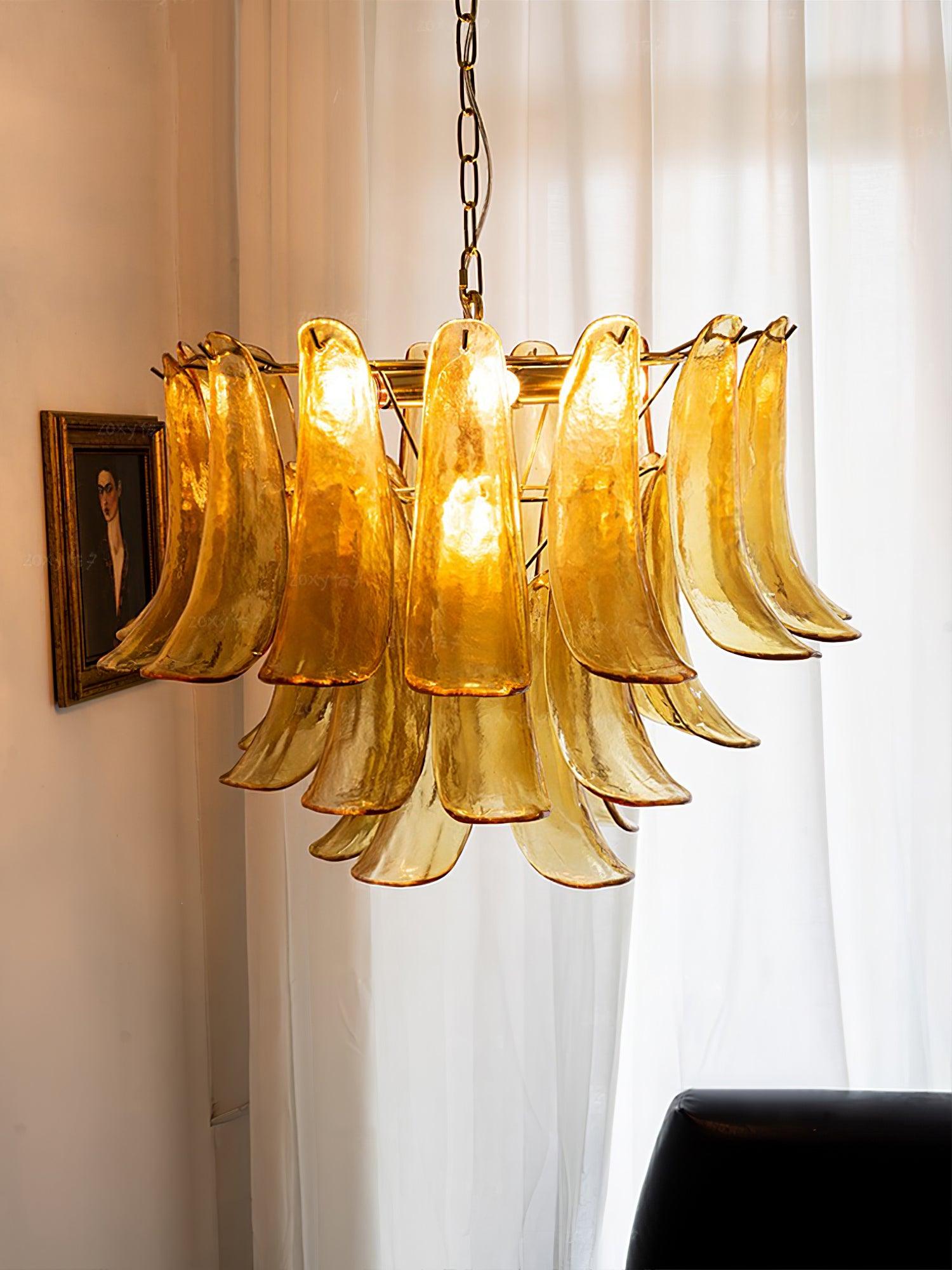 Elvess Chandelier Murano Glass Leaf Golden