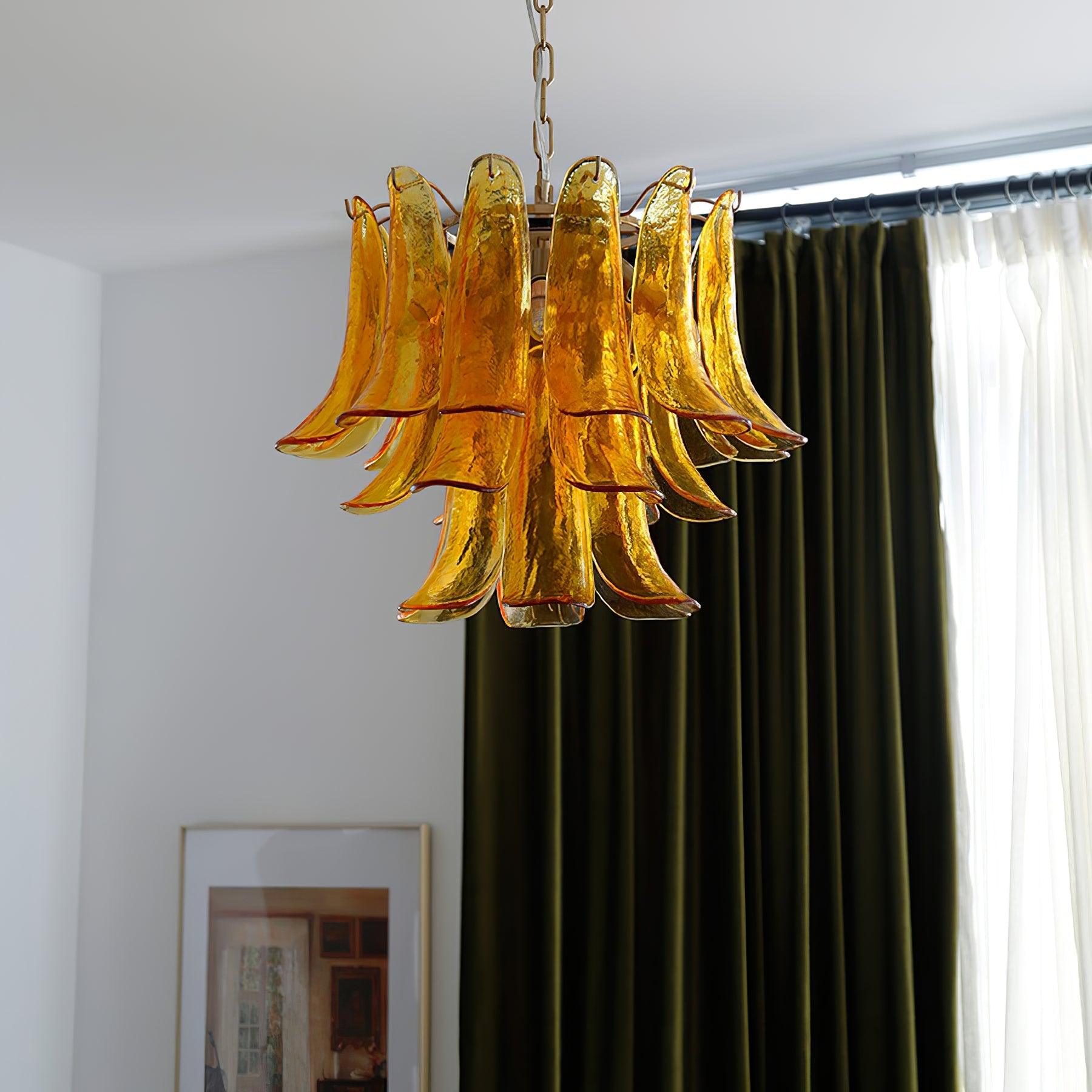 Elvess Chandelier Murano Glass Leaf Golden