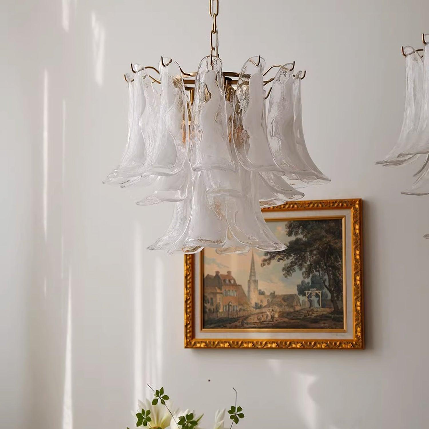 Elvess Chandelier Murano Glass Leaf Golden