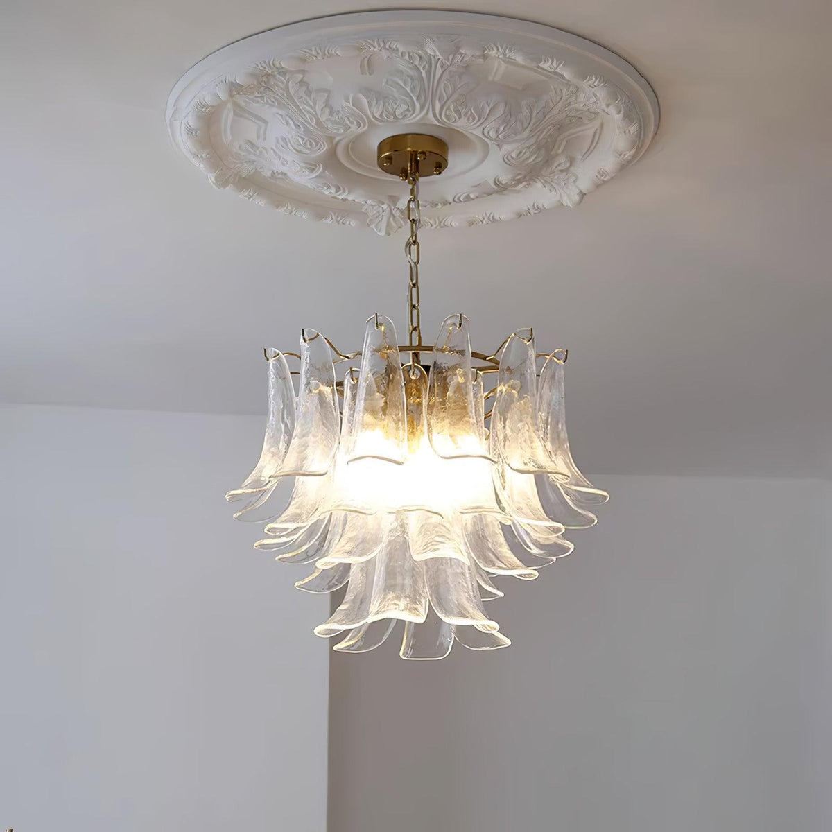 Elvess Chandelier Murano Glass Leaf Golden
