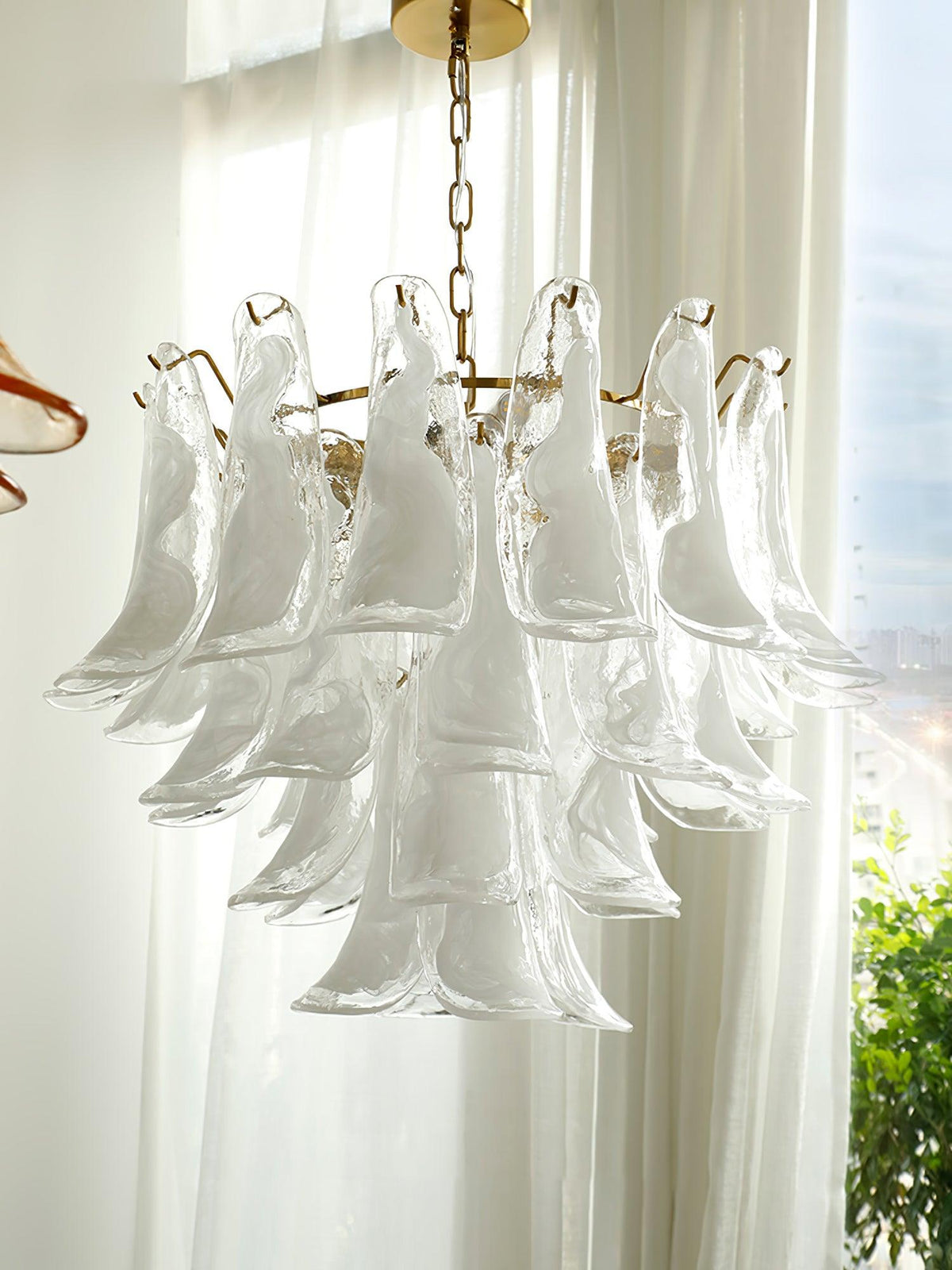 Elvess Chandelier Murano Glass Leaf Golden