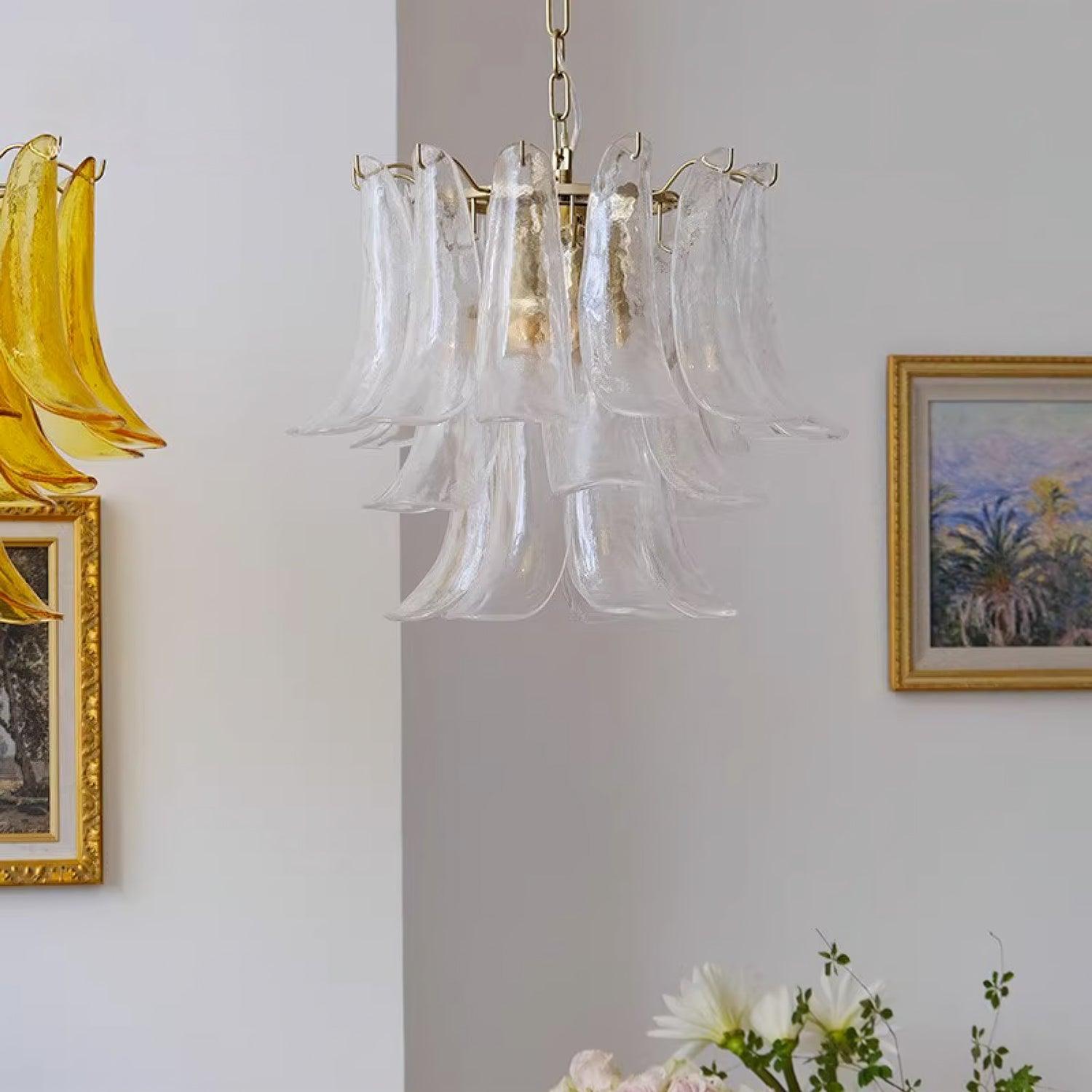 Elvess Chandelier Murano Glass Leaf Golden