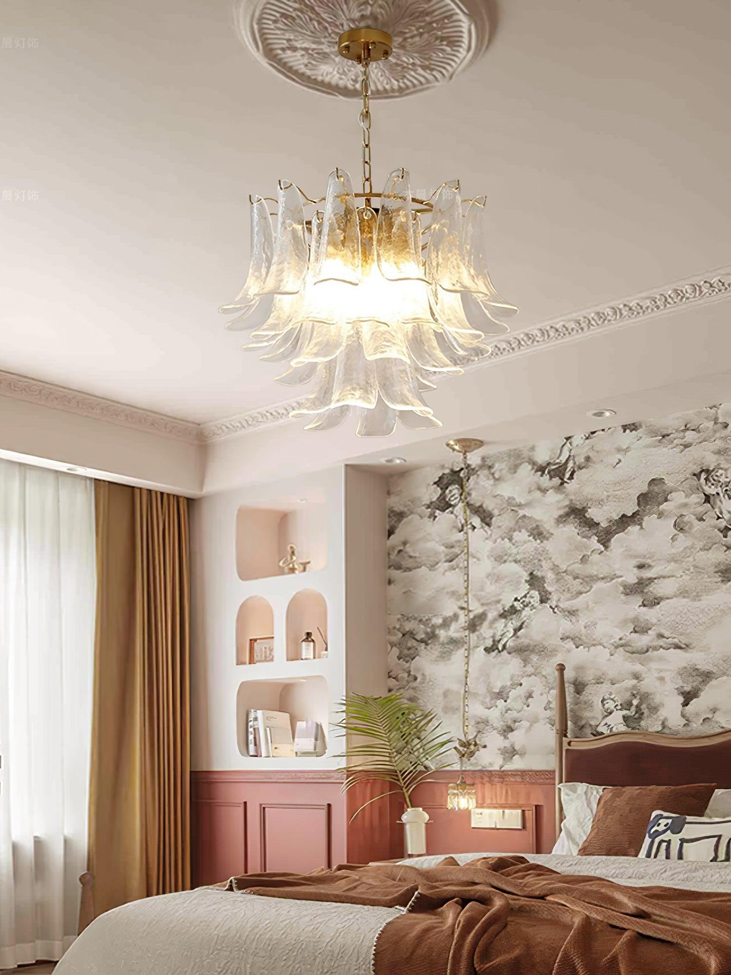 Elvess Chandelier Murano Glass Leaf Golden