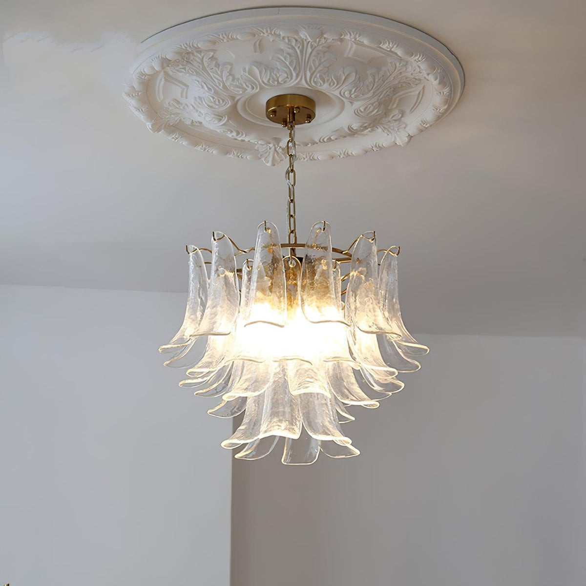 Elvess Chandelier Murano Glass Leaf Golden