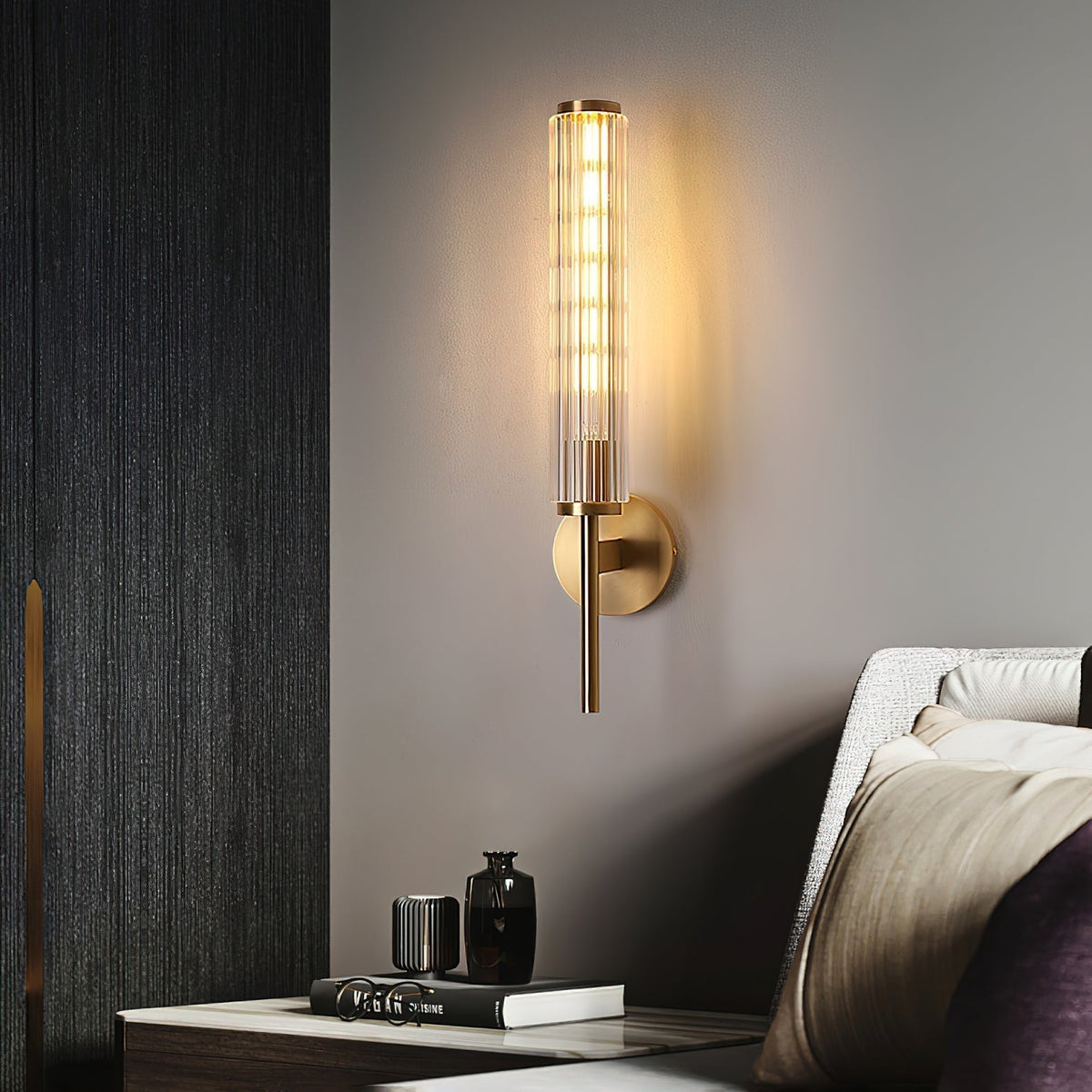 Faylen Premium Linear Brass Glass Wall Light