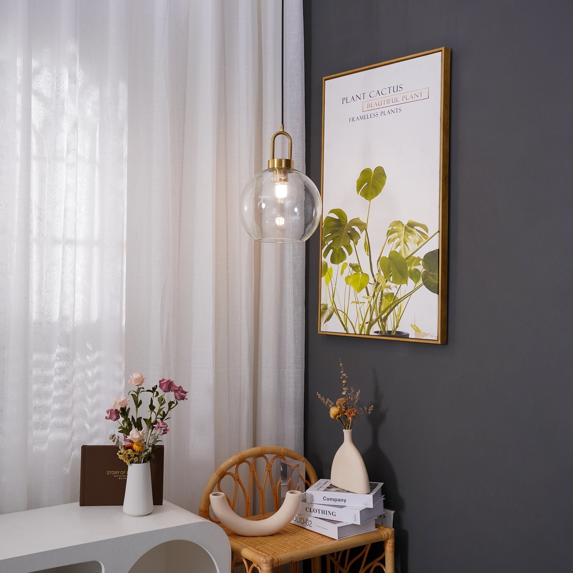 Sevelo Pendant Lamp Frosted Glass Swag Adjustable