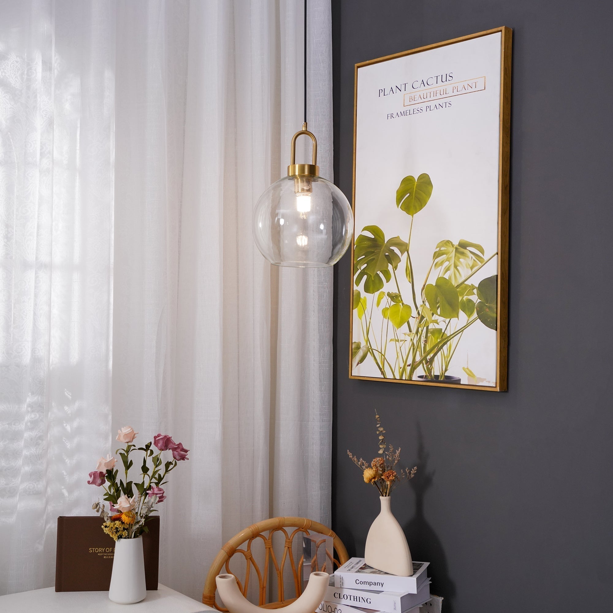 Sevelo Pendant Lamp Frosted Glass Swag Adjustable