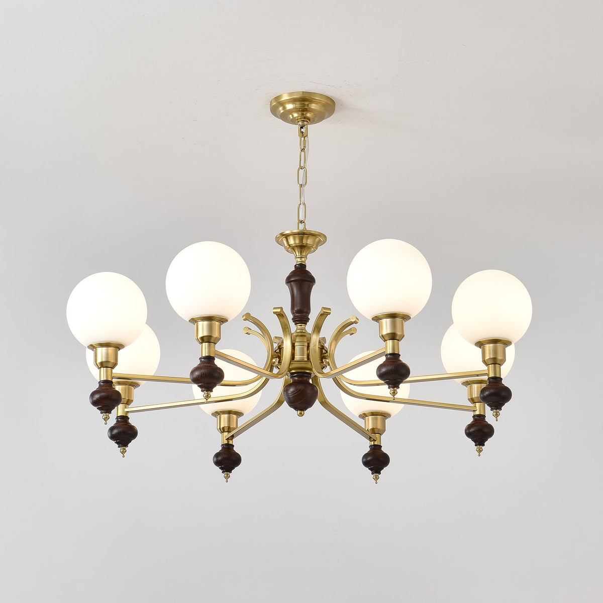 Nesvin Chandelier Wood & Brass Globe Orb
