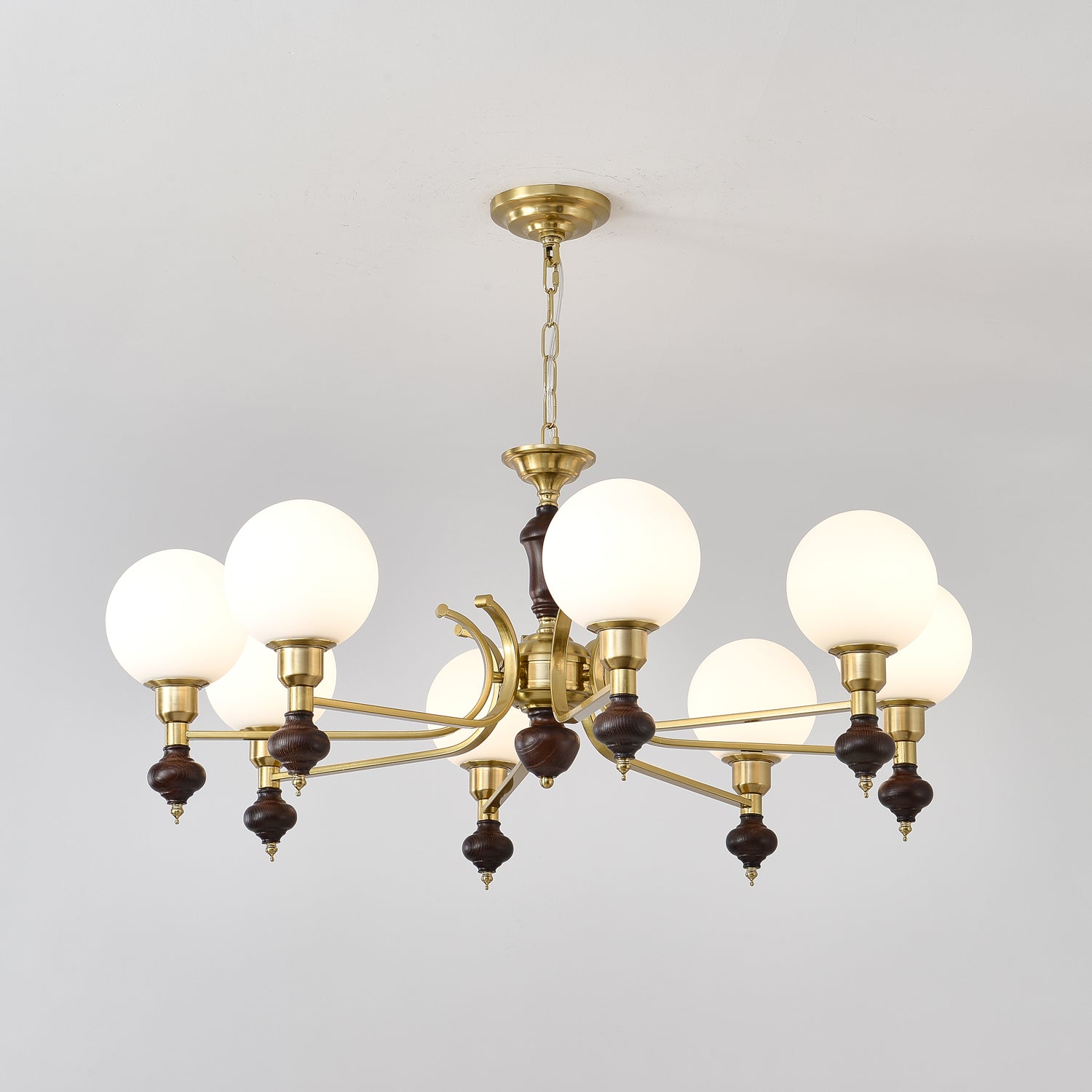 Nesvin Chandelier Wood & Brass Globe Orb