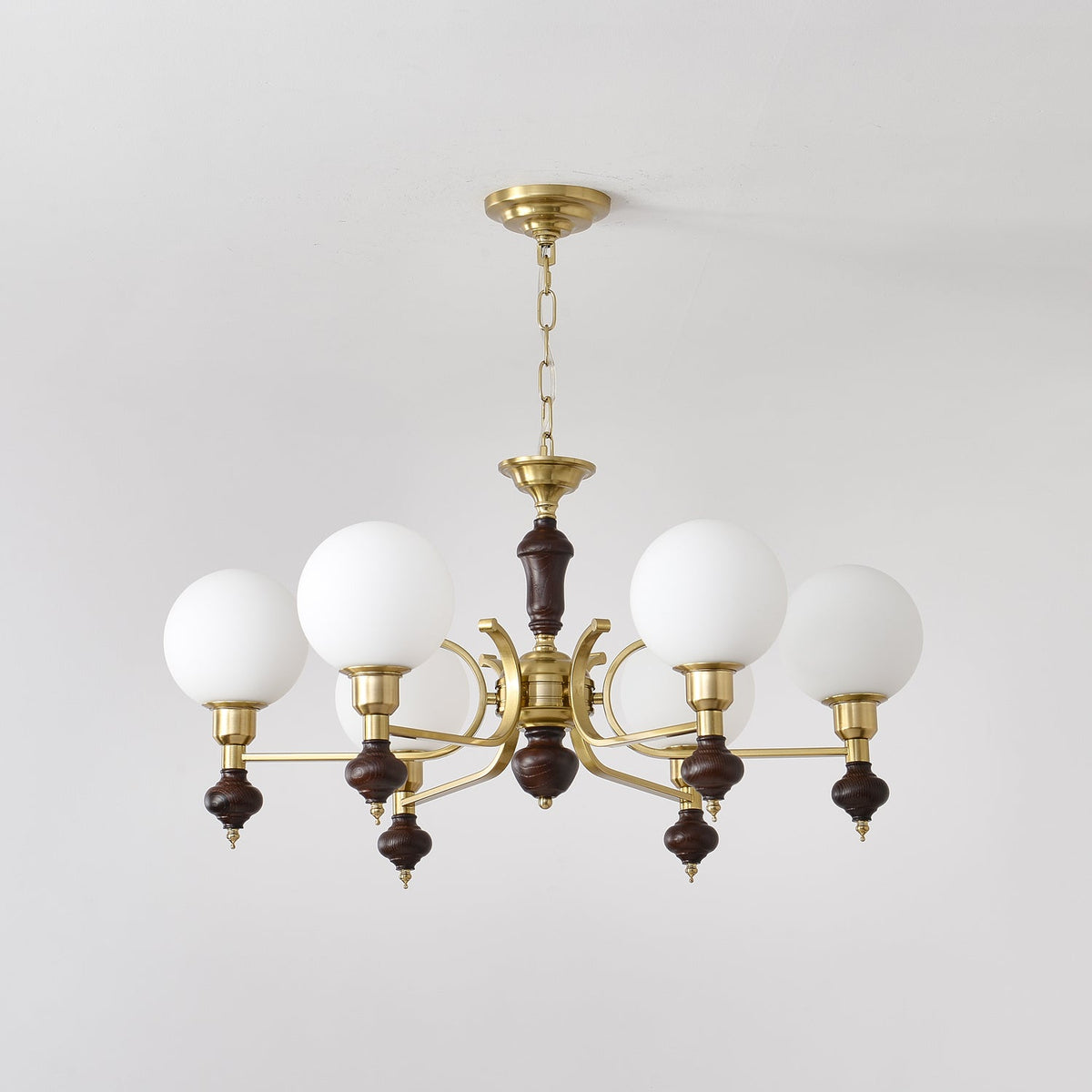 Nesvin Chandelier Wood & Brass Globe Orb