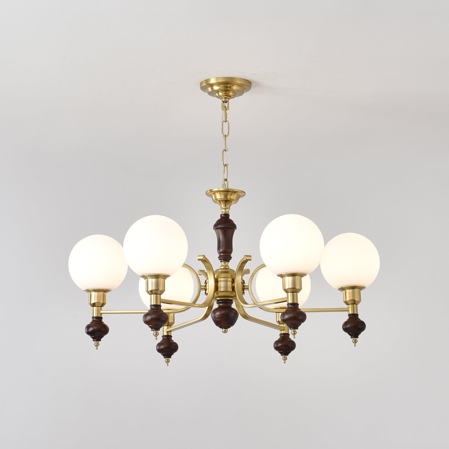 Nesvin Chandelier Wood & Brass Globe Orb