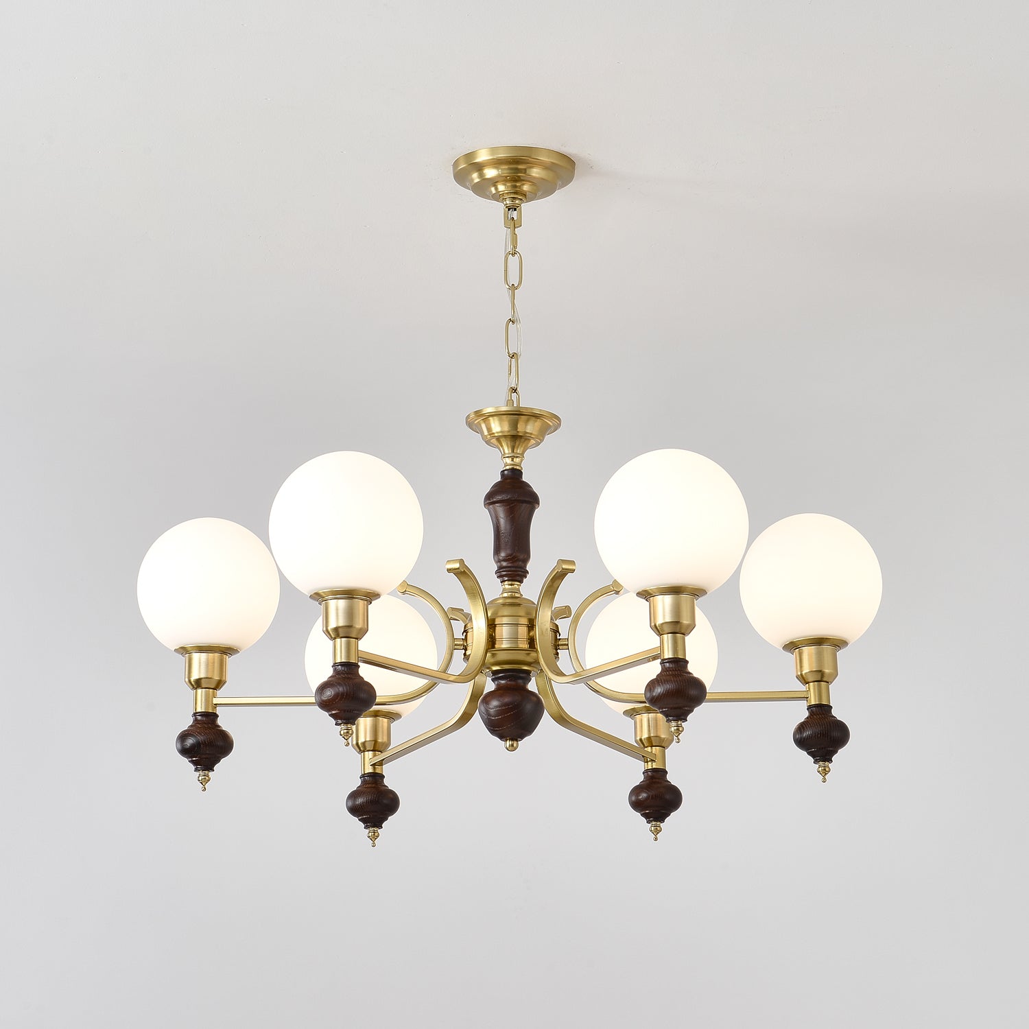 Nesvin Chandelier Wood & Brass Globe Orb
