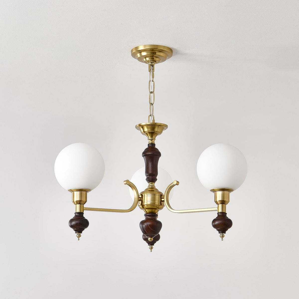 Nesvin Chandelier Wood & Brass Globe Orb