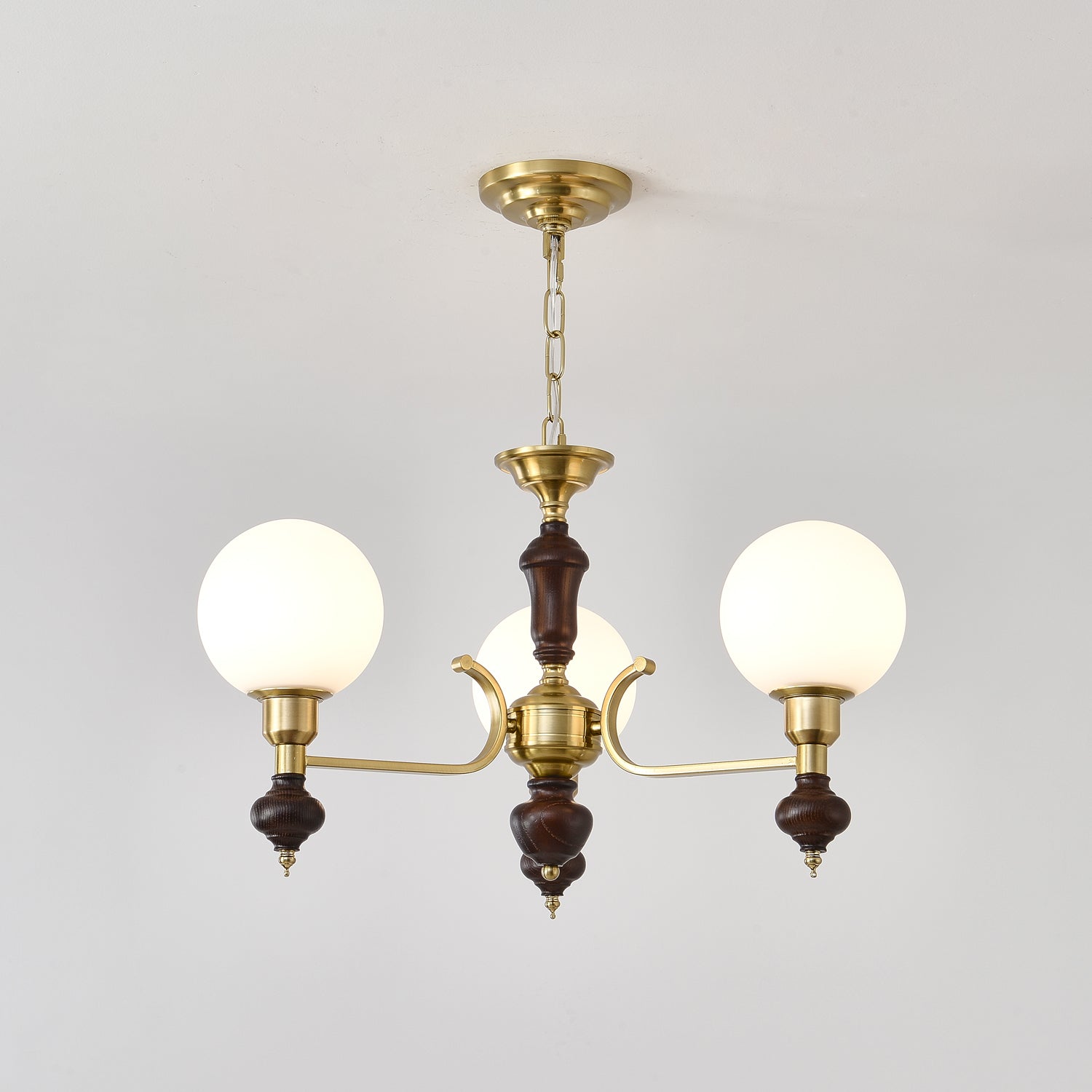 Nesvin Chandelier Wood & Brass Globe Orb