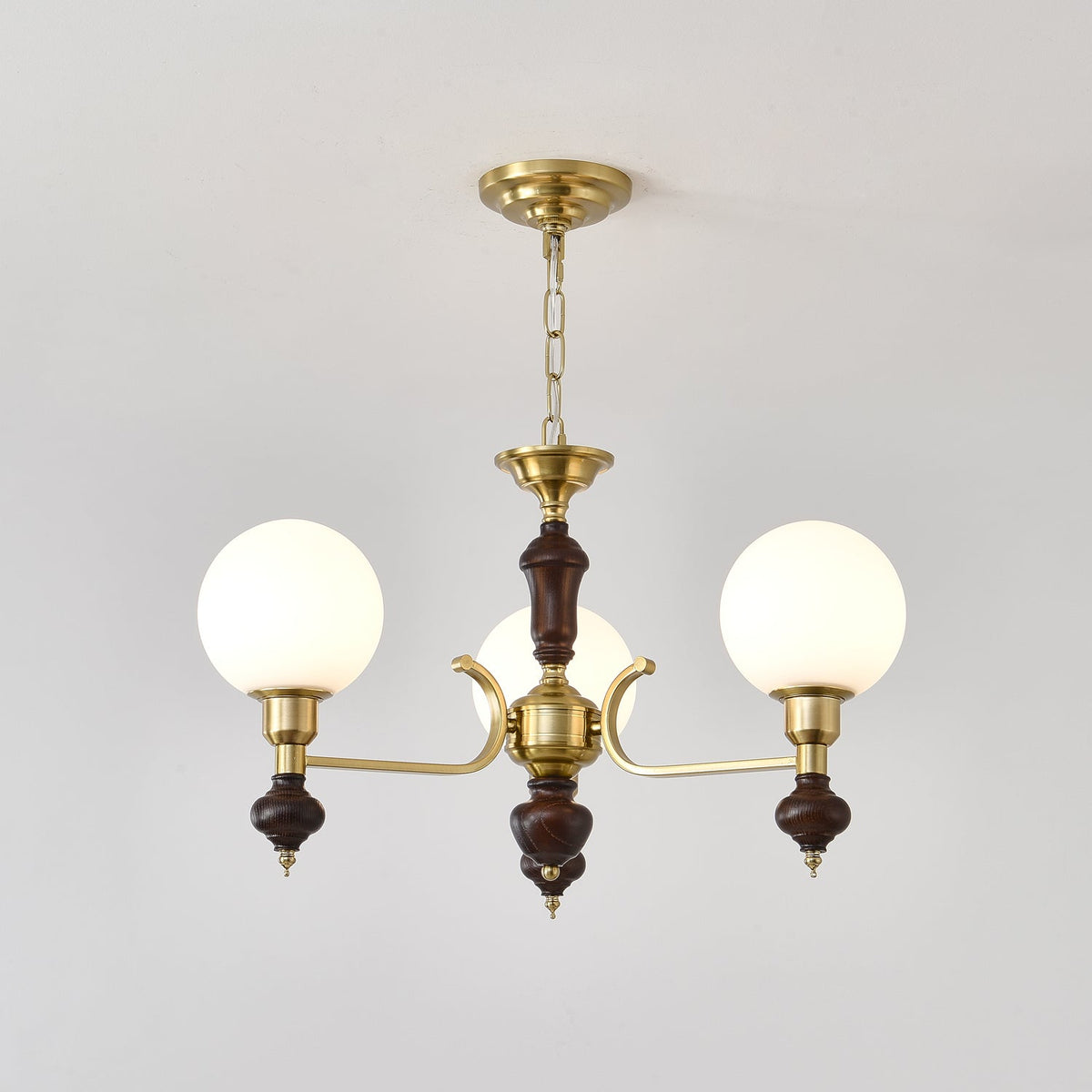 Nesvin Chandelier Wood & Brass Globe Orb
