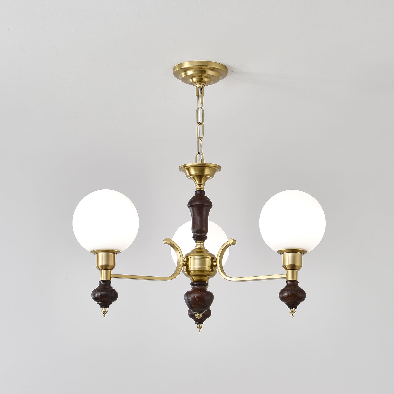 Nesvin Chandelier Wood & Brass Globe Orb
