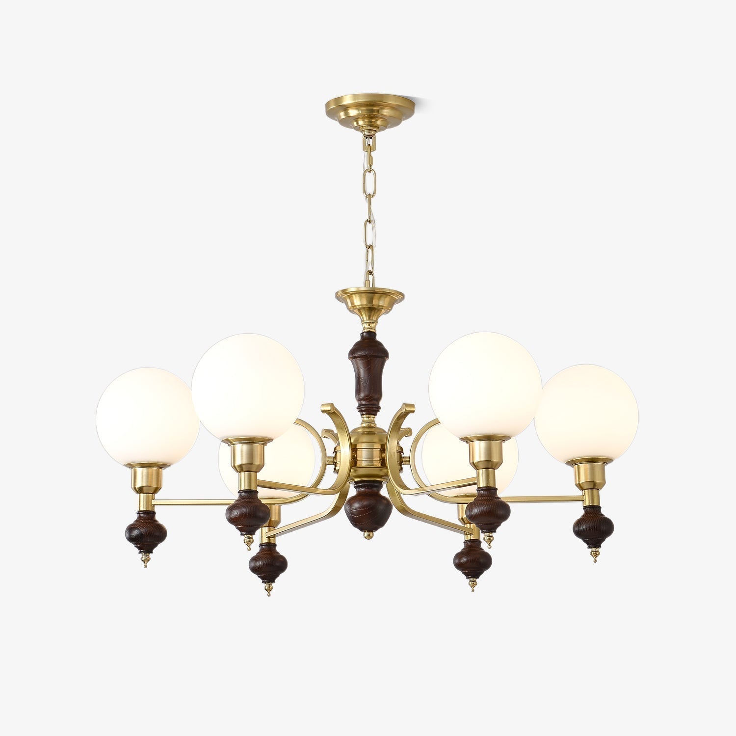 Nesvin Chandelier Wood & Brass Globe Orb