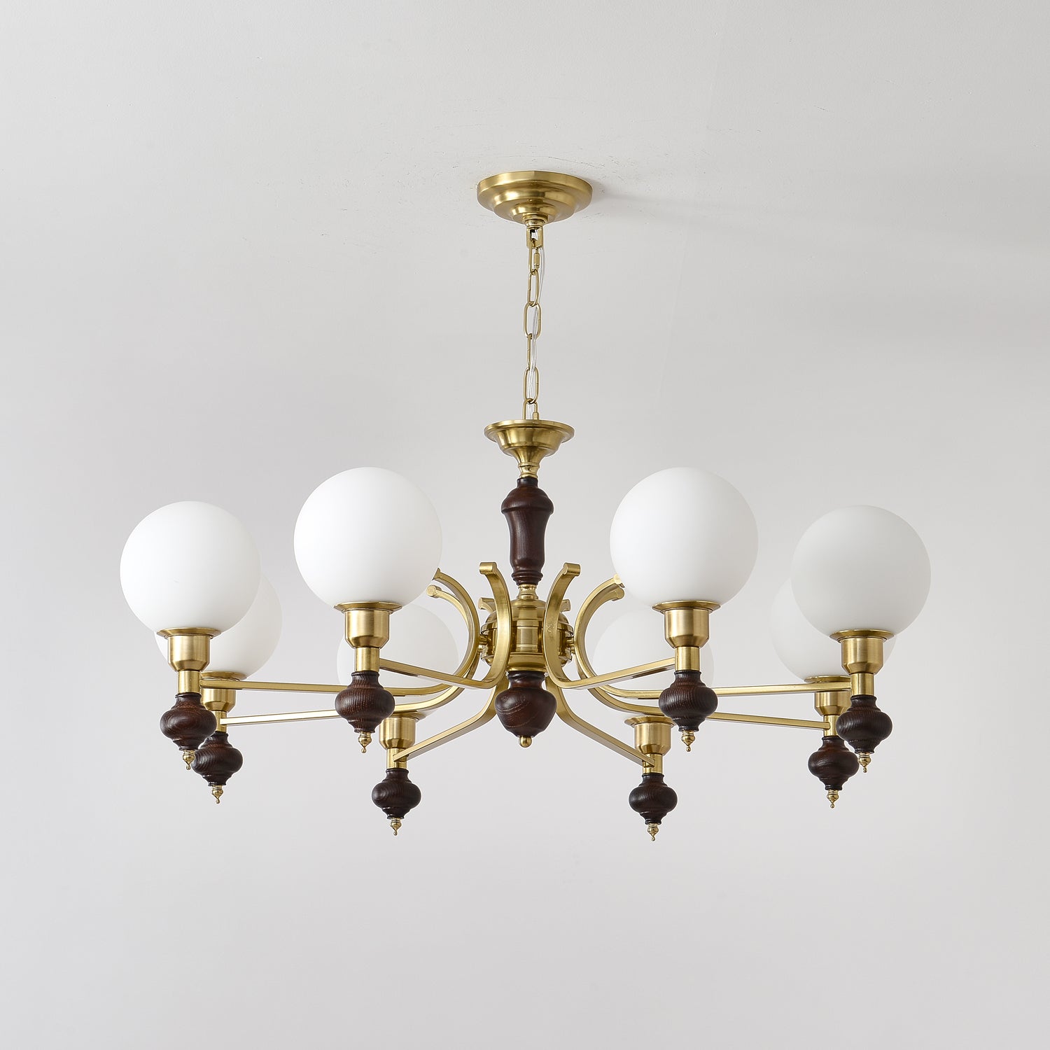 Nesvin Chandelier Wood & Brass Globe Orb