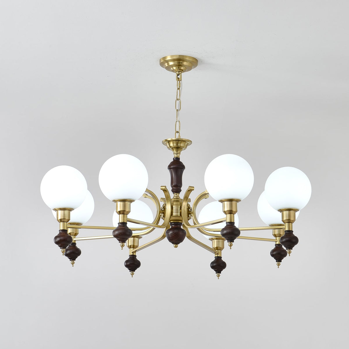 Nesvin Chandelier Wood & Brass Globe Orb