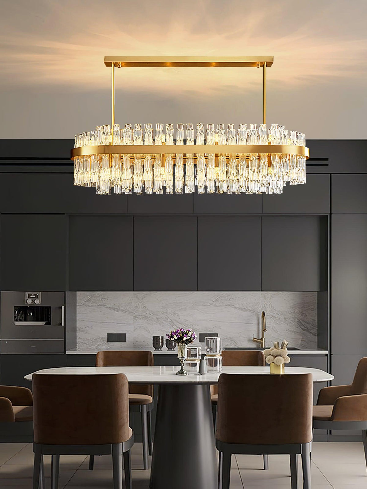 Solivian Chandelier Gold Clear Rod Elegant