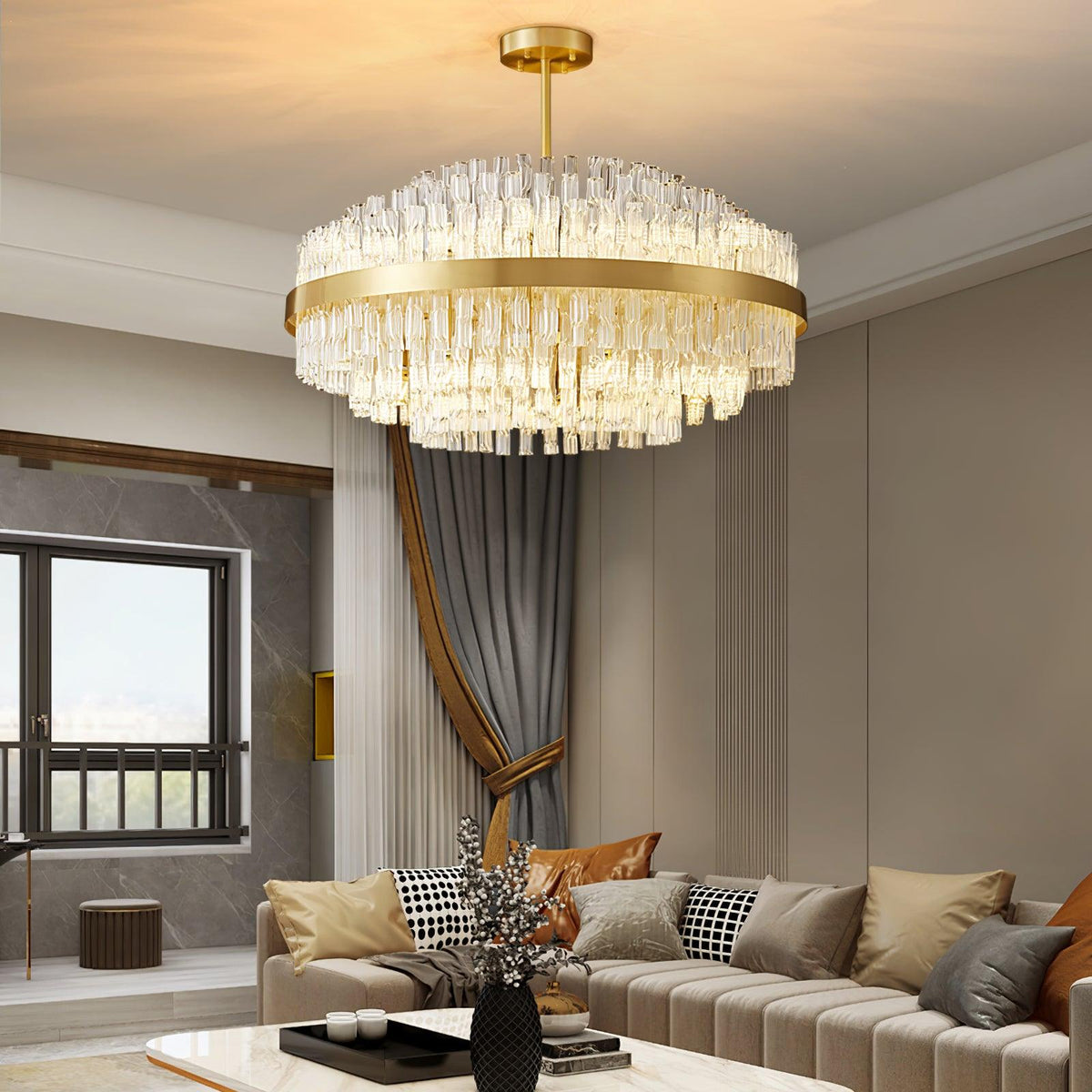 Solivian Chandelier Gold Clear Rod Elegant