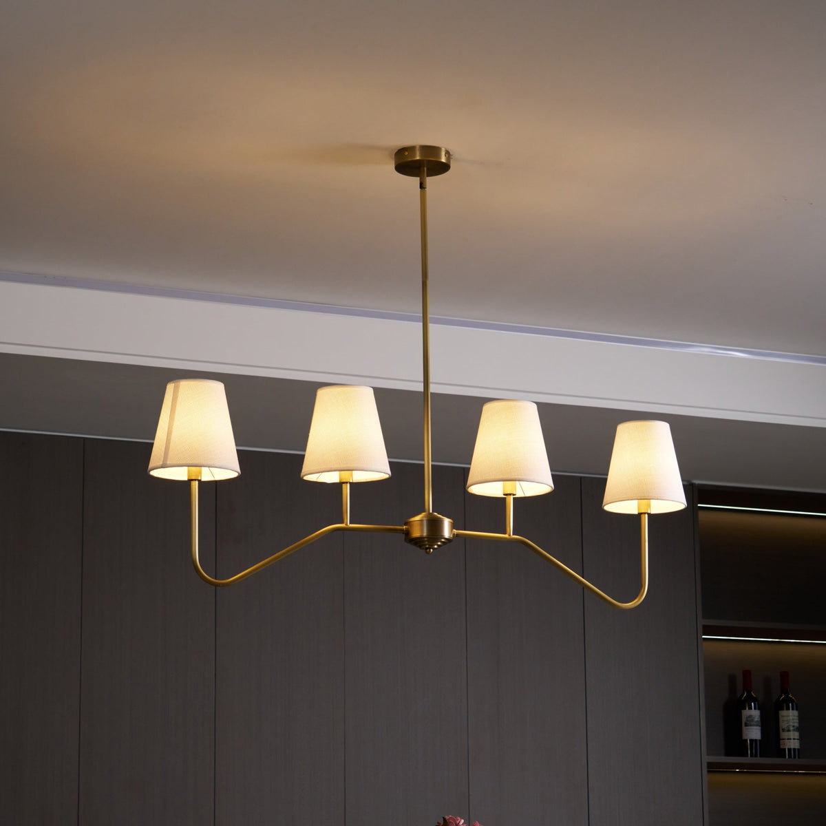 Oriinissa Chandelier Brass Curved Beige Linear