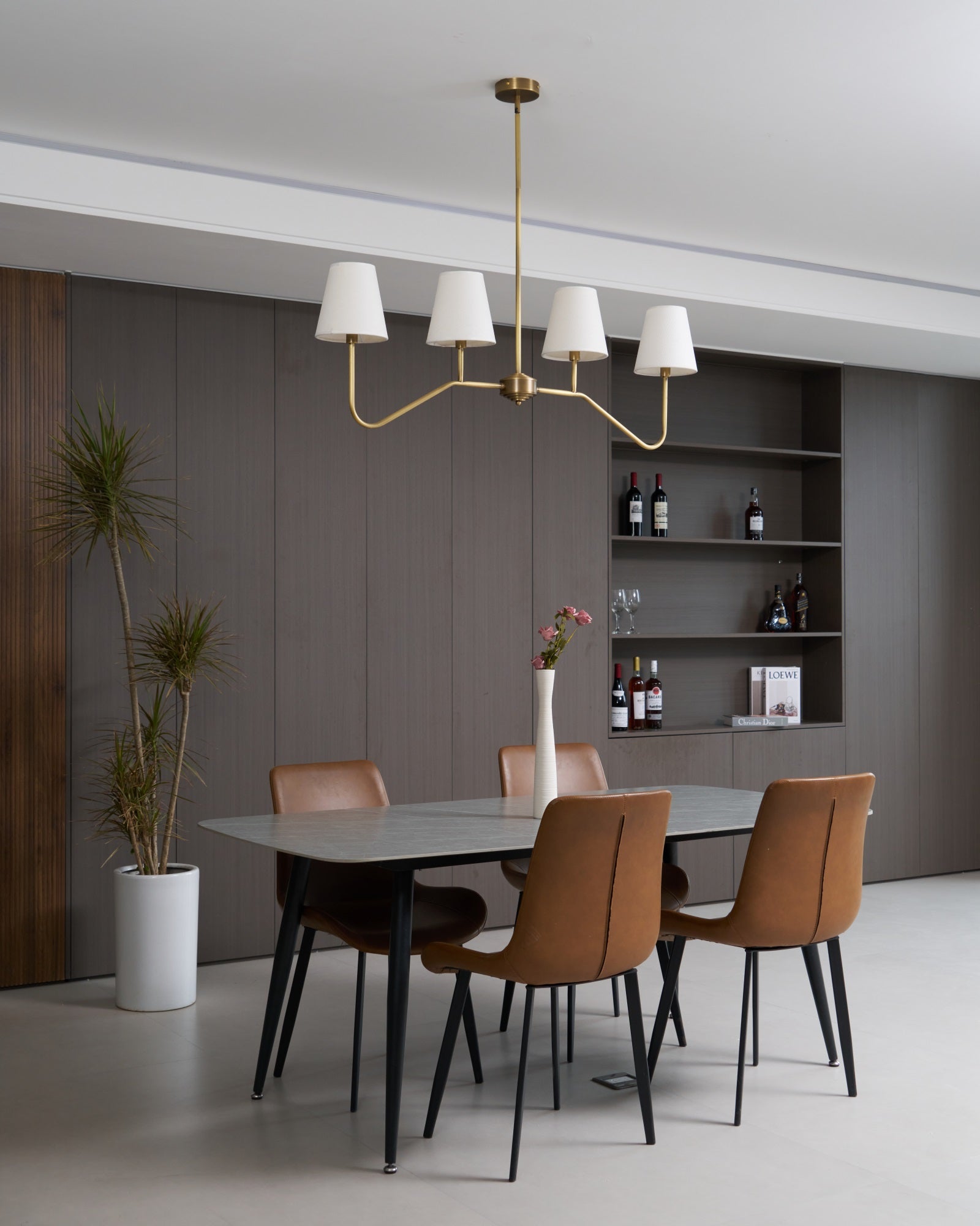 Oriinissa Chandelier Brass Curved Beige Linear