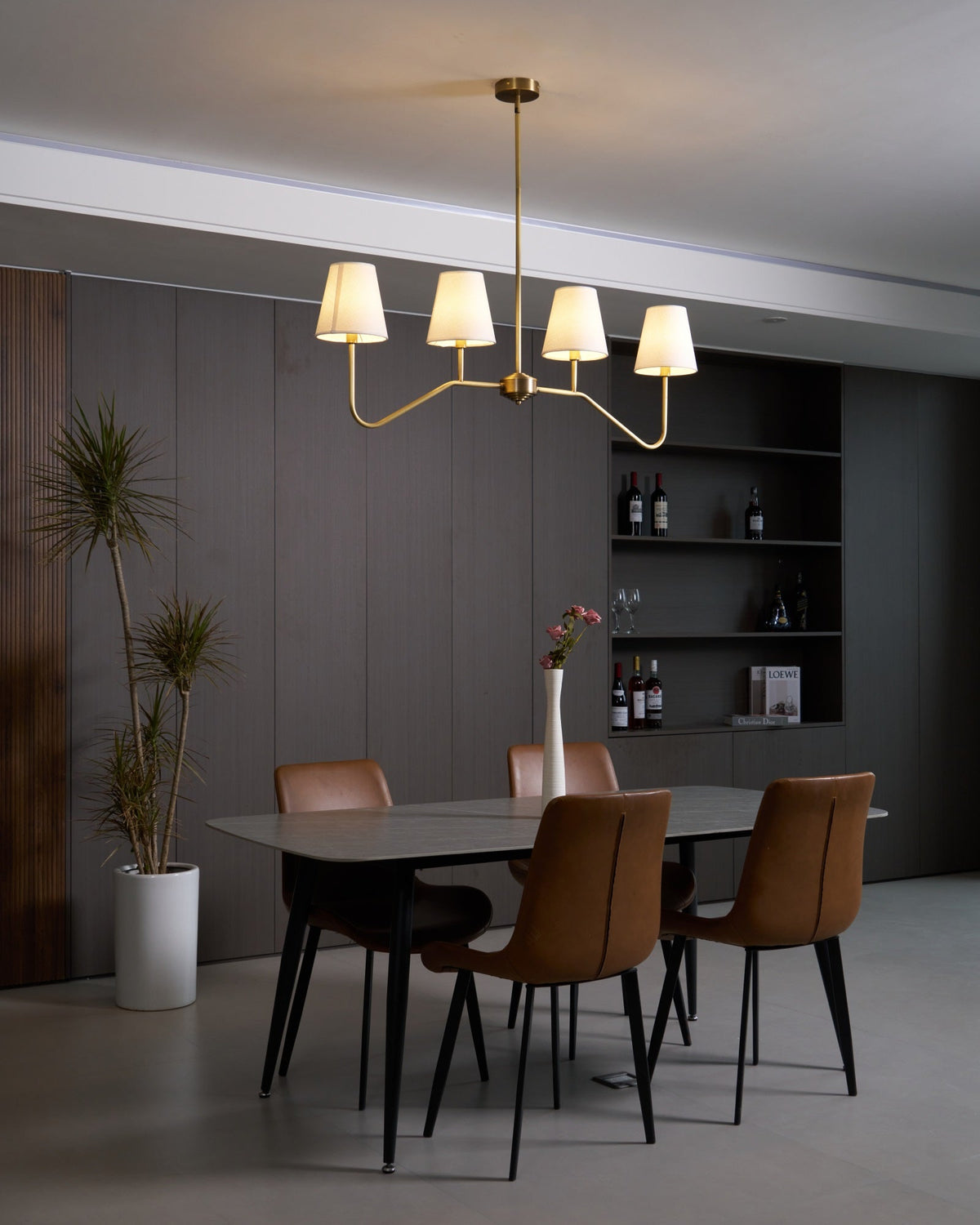 Oriinissa Chandelier Brass Curved Beige Linear