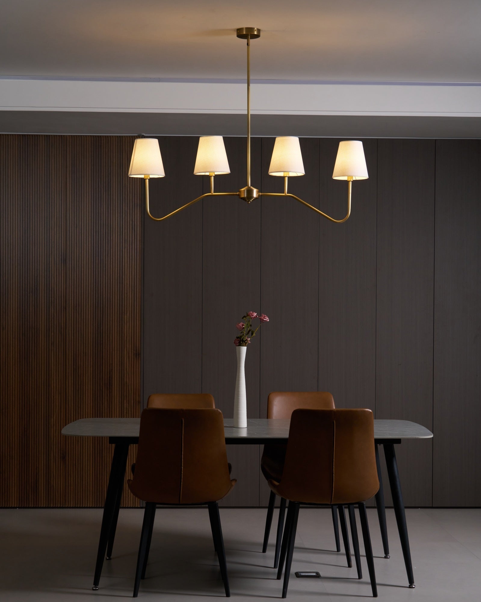 Oriinissa Chandelier Brass Curved Beige Linear
