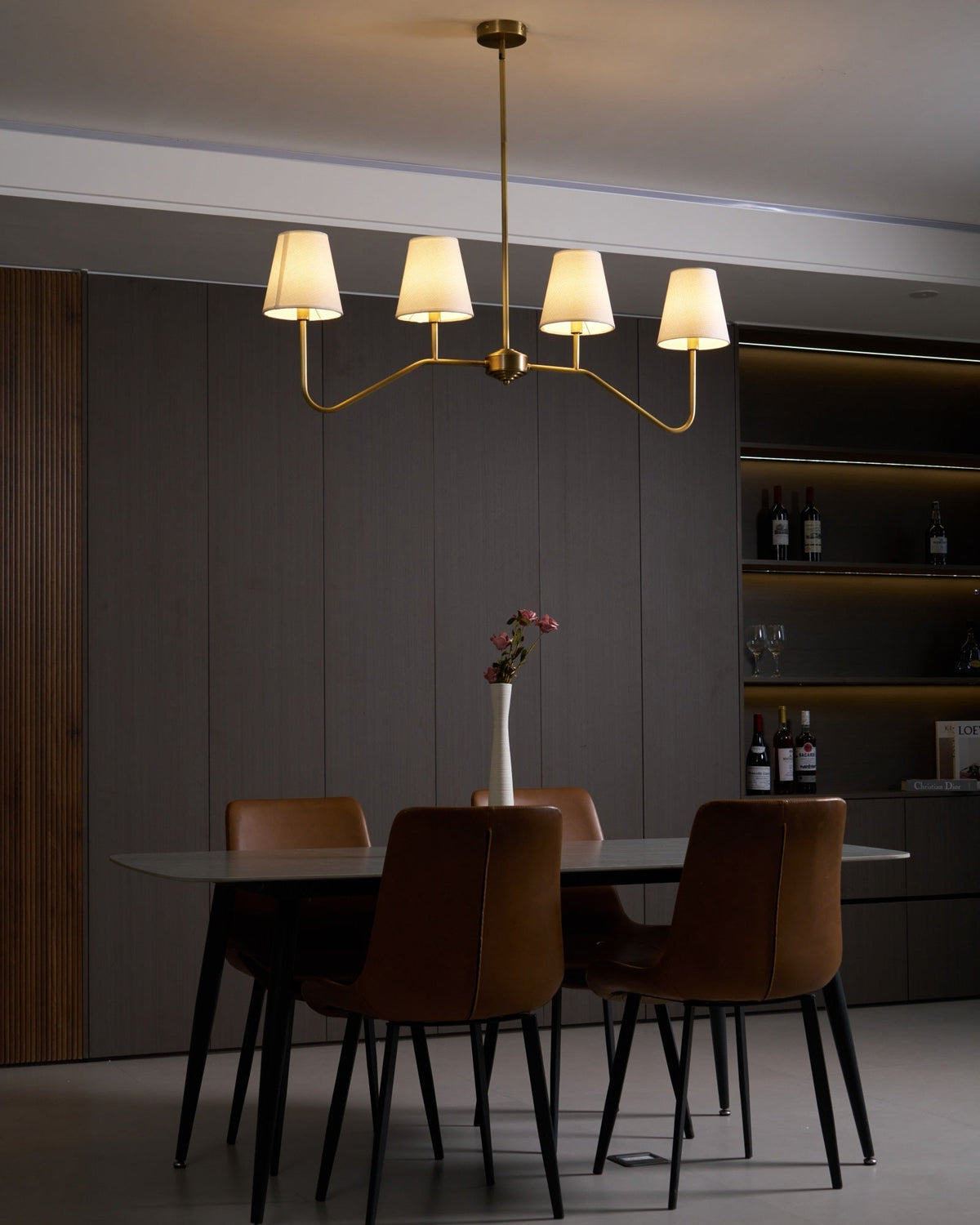 Oriinissa Chandelier Brass Curved Beige Linear