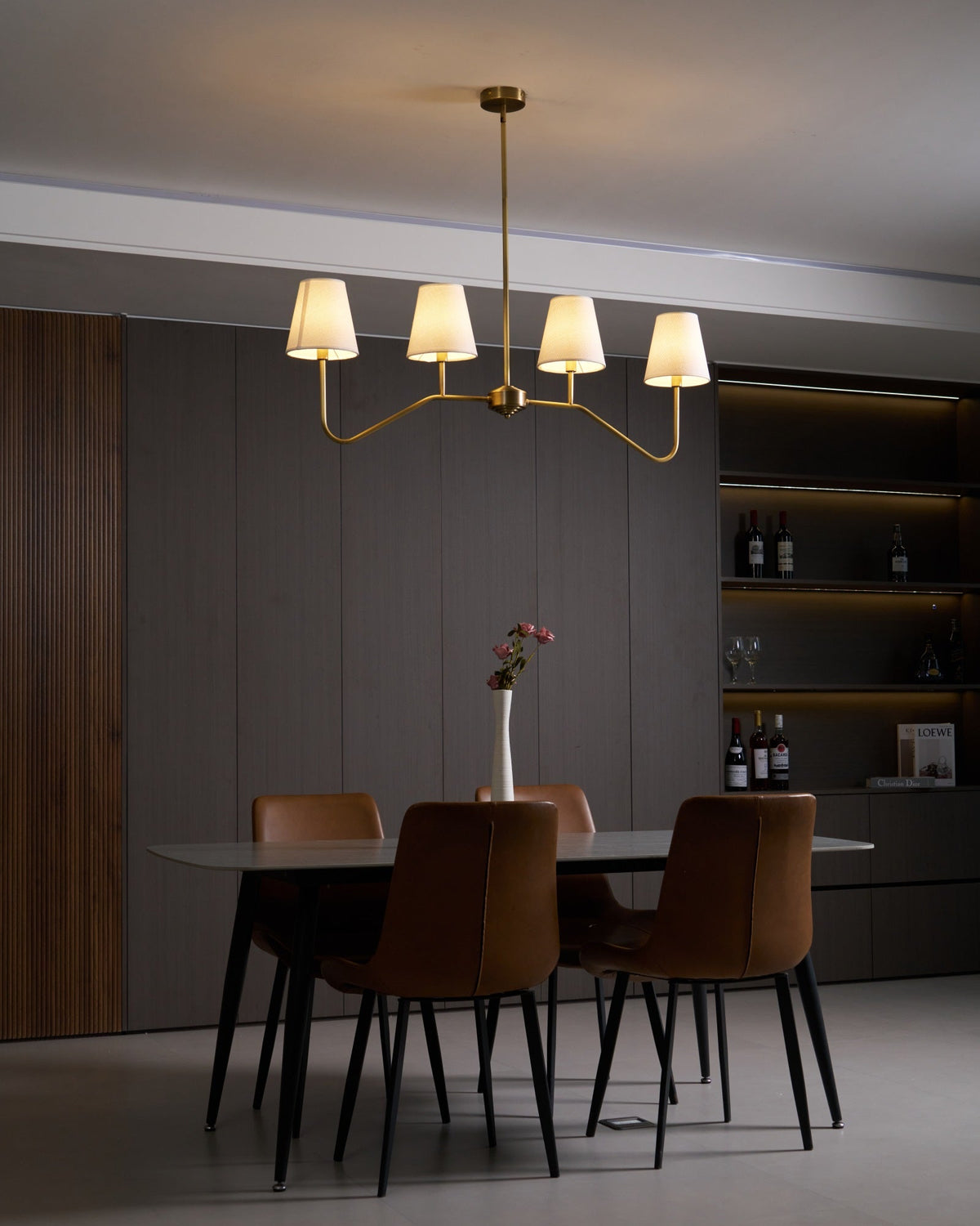 Oriinissa Chandelier Brass Curved Beige Linear