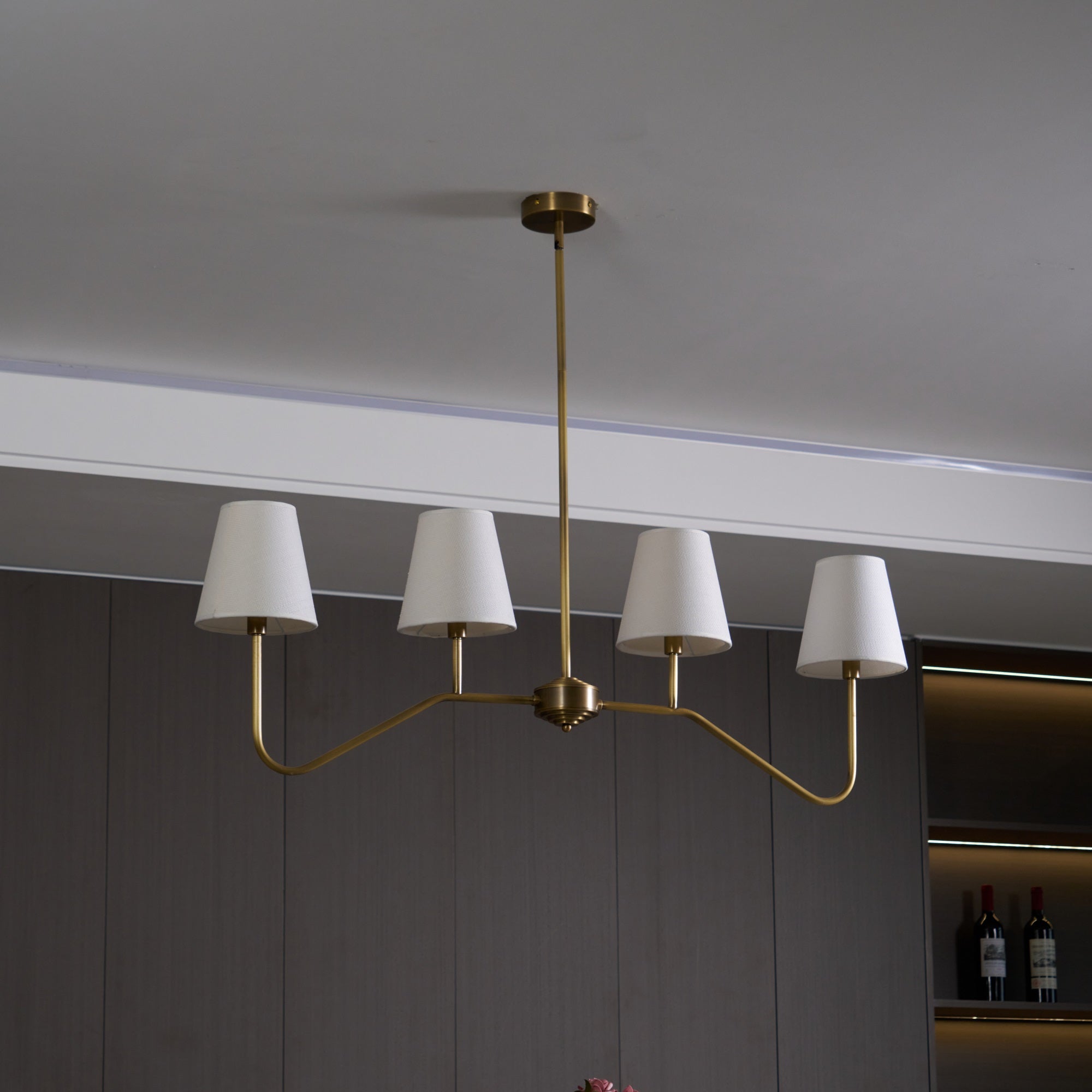 Oriinissa Chandelier Brass Curved Beige Linear