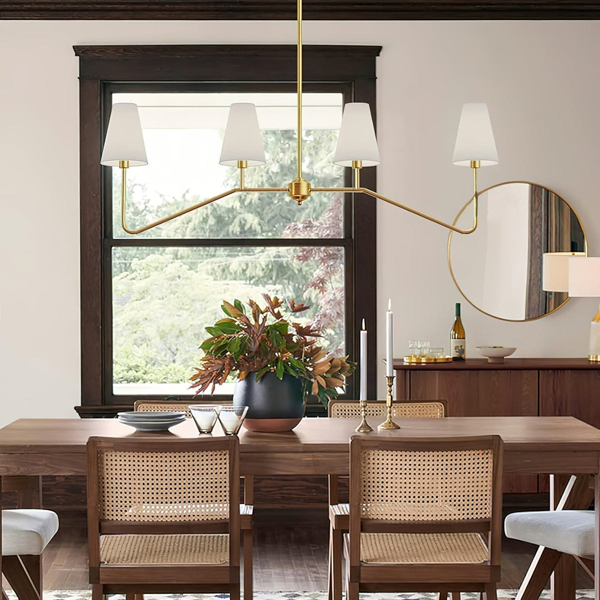 Oriinissa Chandelier Brass Curved Beige Linear