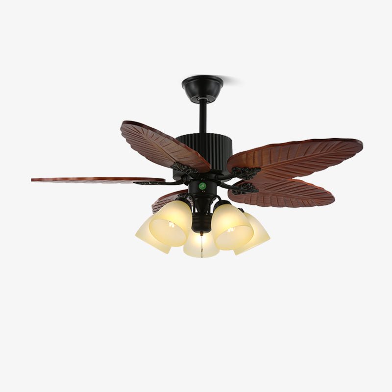 Syleelle Tropical Wood Glass Ceiling Fan Light