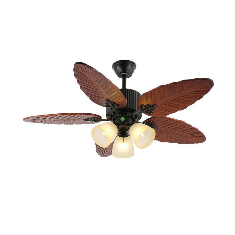 Syleelle Tropical Wood Glass Ceiling Fan Light
