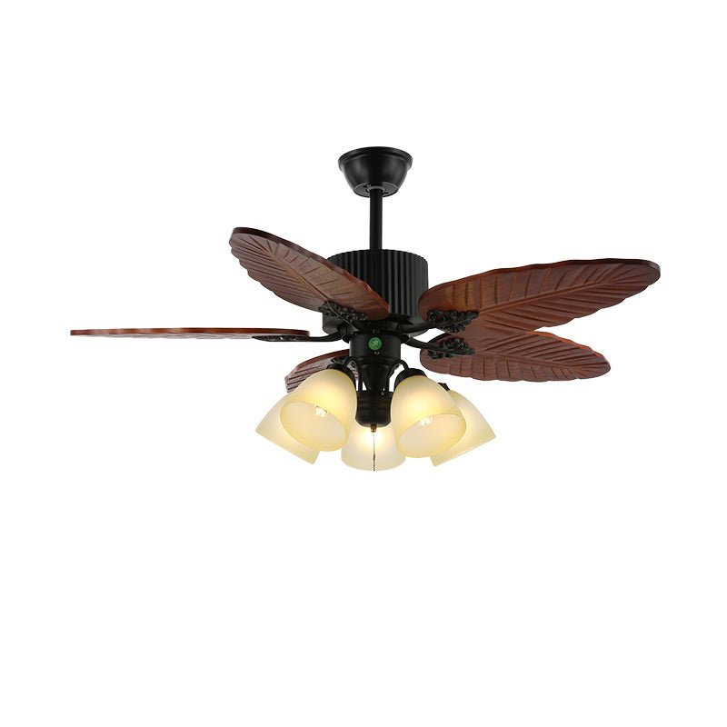 Syleelle Tropical Wood Glass Ceiling Fan Light